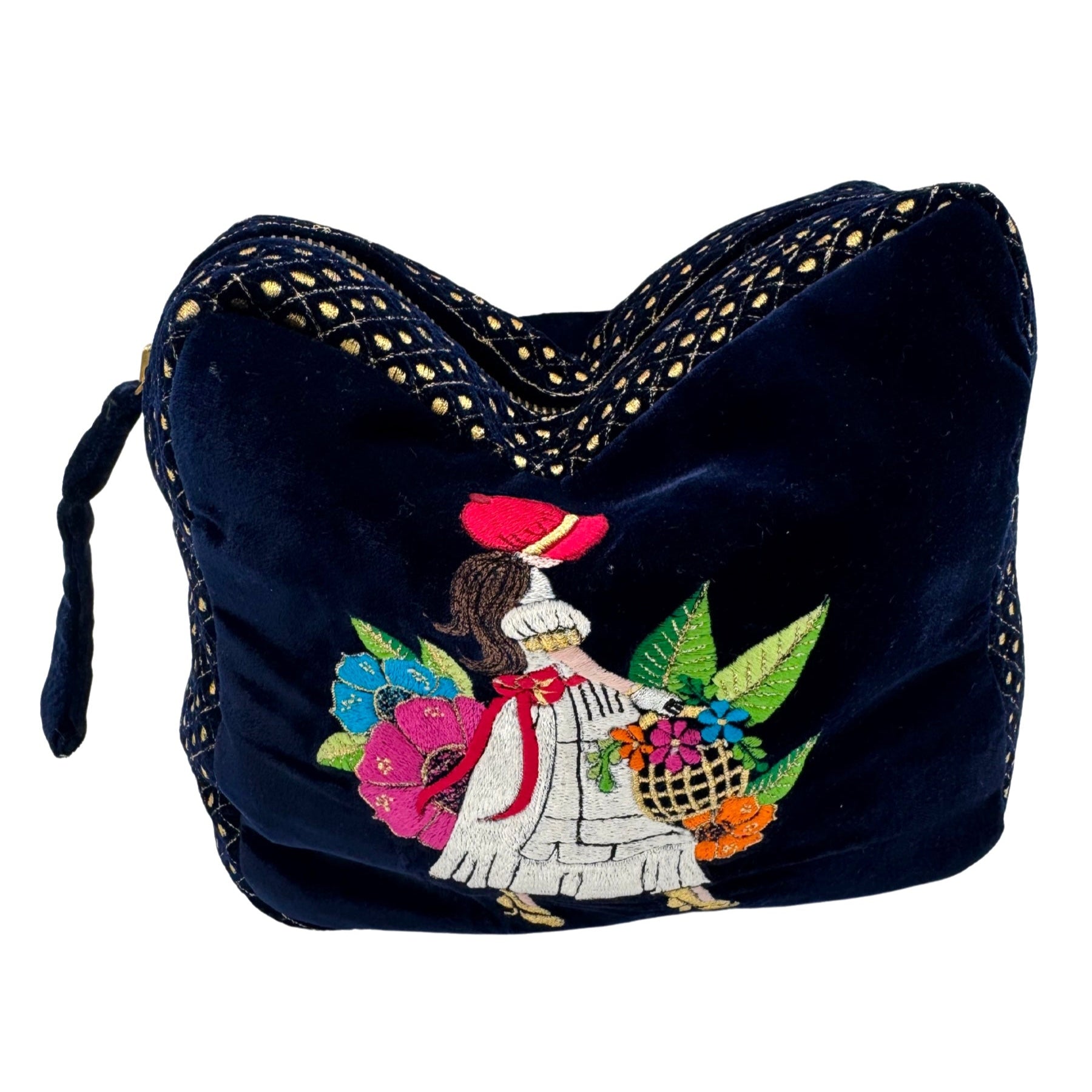The Willow Cloud Pouch - Navy Blue - Extra Plush Embroidered Velvet Pouch.