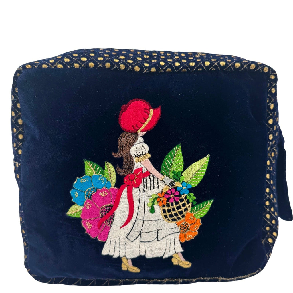 The Willow Cloud Pouch - Navy Blue - Extra Plush Embroidered Velvet Pouch.