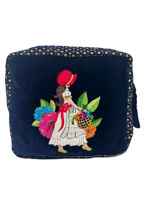 The Willow Cloud Pouch - Navy Blue - Extra Plush Embroidered Velvet Pouch.