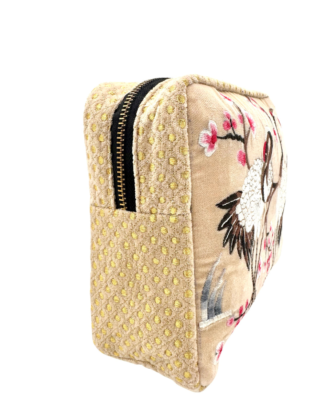 The River Luxe Pouch - Butter Cream - Quilted Embroidered Velvet Pouch