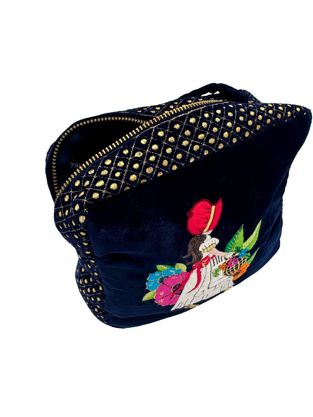 The Willow Cloud Pouch - Navy Blue - Extra Plush Embroidered Velvet Pouch.