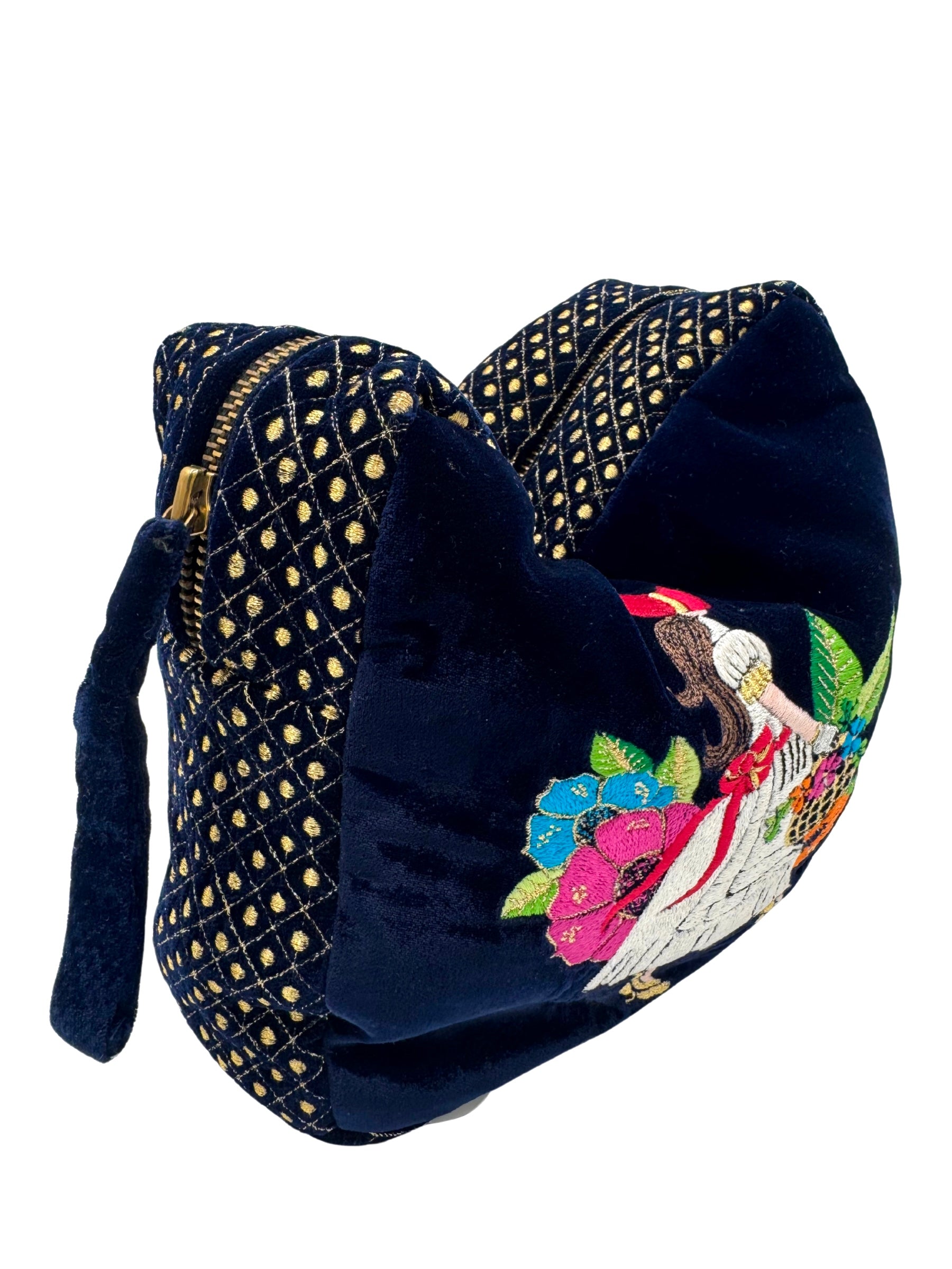 The Willow Cloud Pouch - Navy Blue - Extra Plush Embroidered Velvet Pouch.