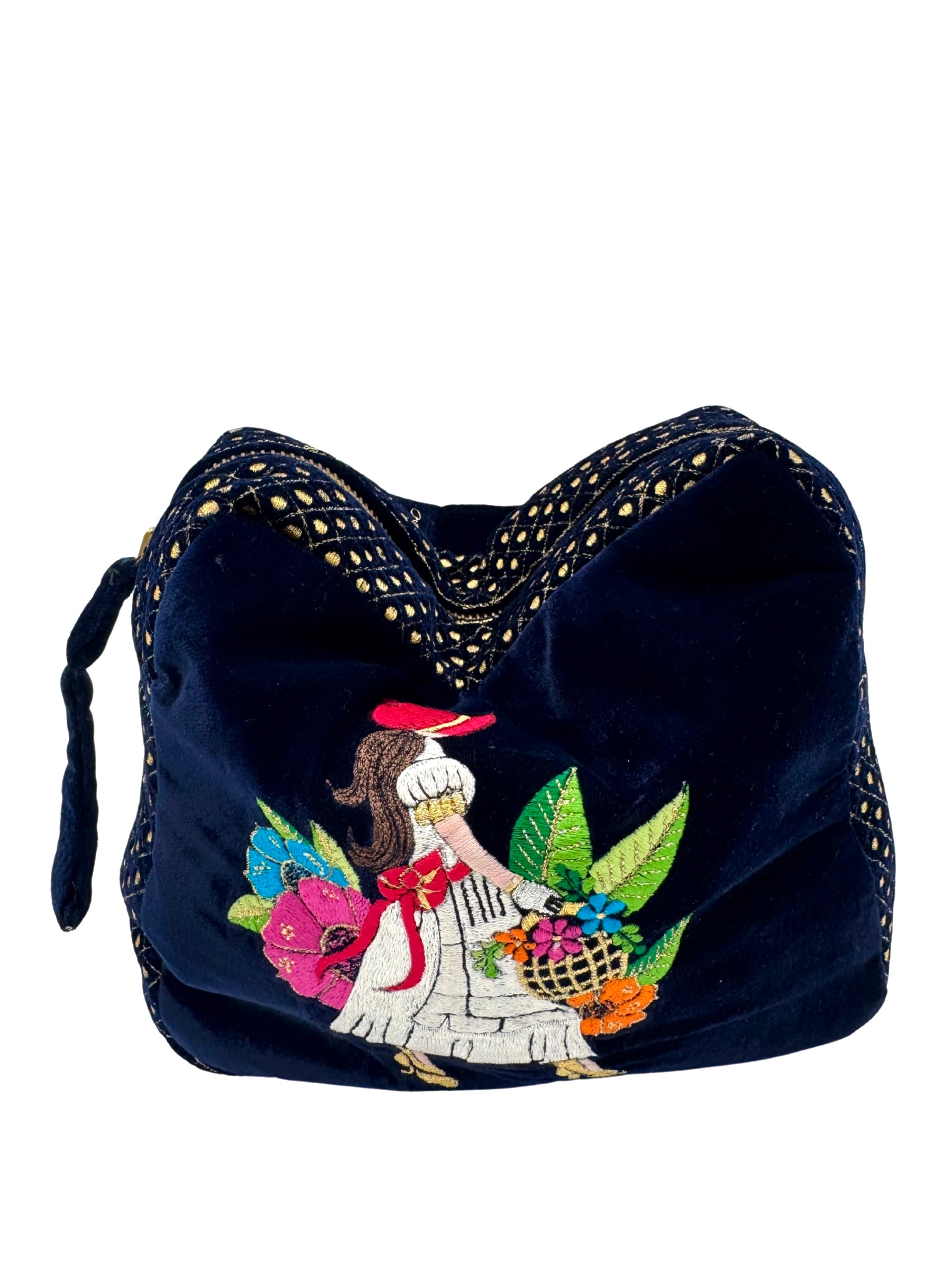 The Willow Cloud Pouch - Navy Blue - Extra Plush Embroidered Velvet Pouch.