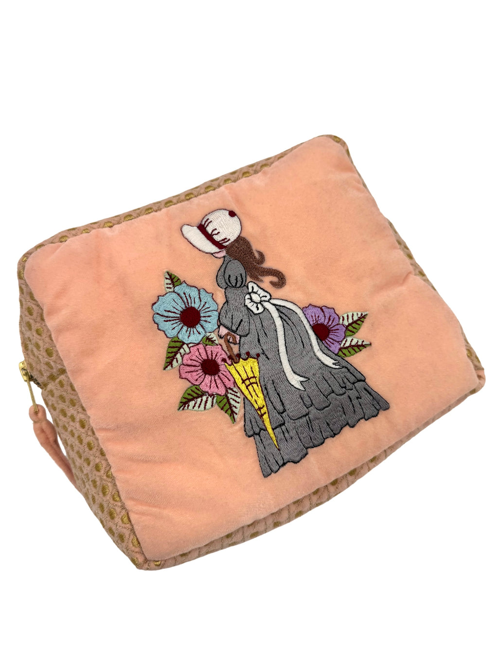 The Jane Cloud Pouch - Peach - Extra Plush Embroidered Velvet Pouch