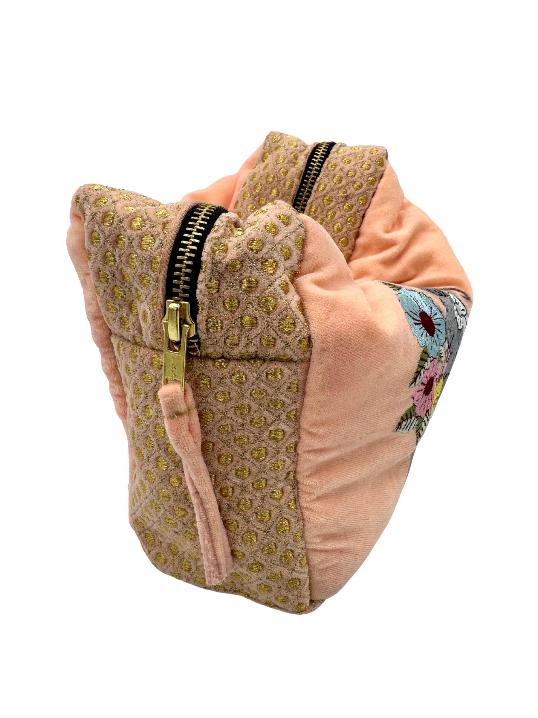 The Jane Cloud Pouch - Peach - Extra Plush Embroidered Velvet Pouch