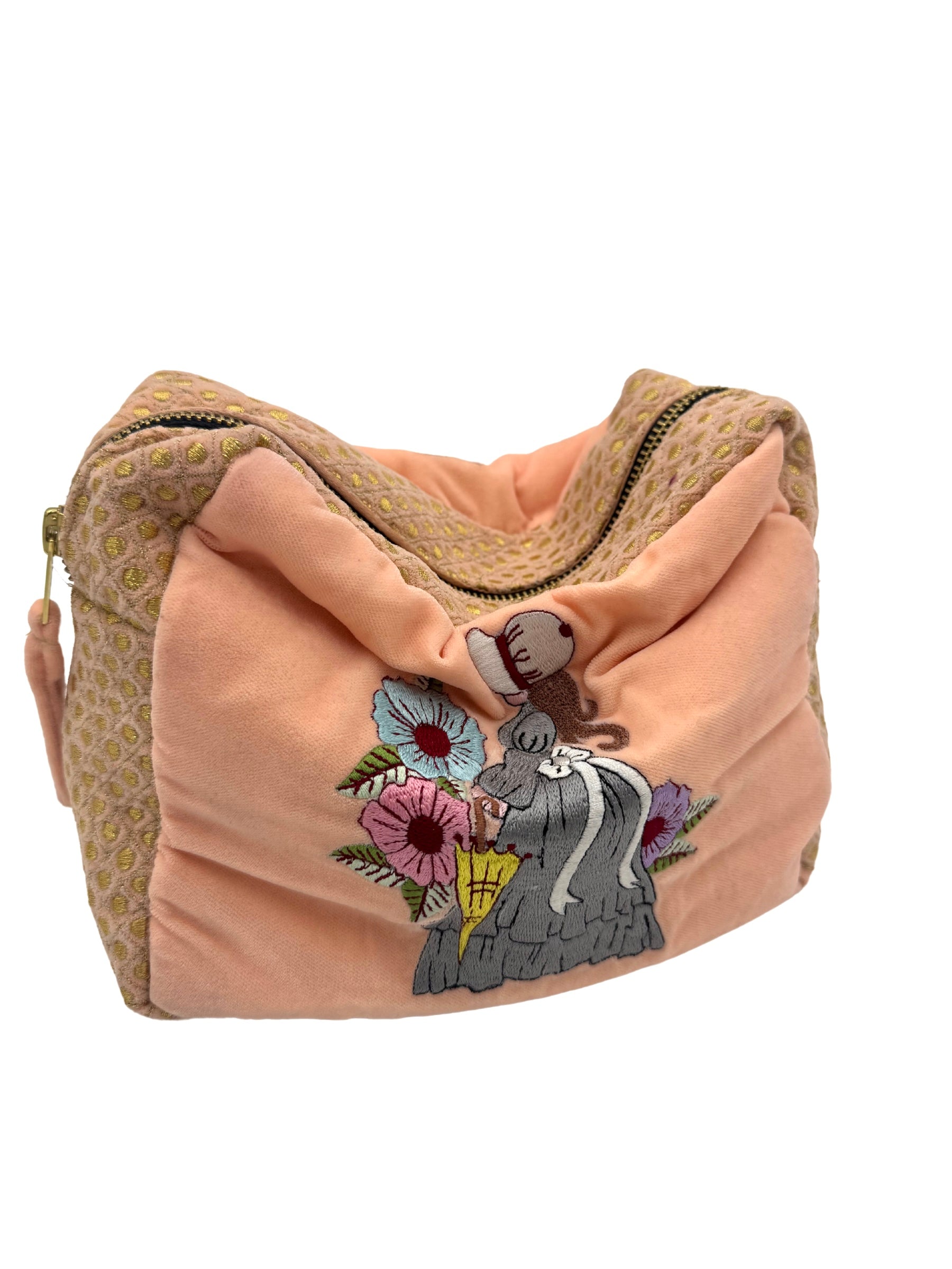 The Jane Cloud Pouch - Peach - Extra Plush Embroidered Velvet Pouch