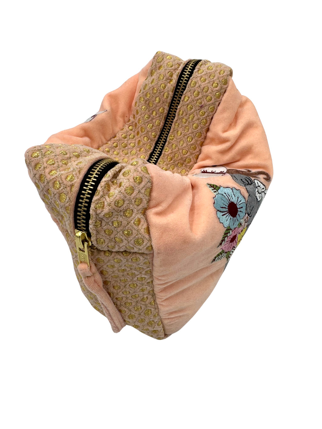 The Jane Cloud Pouch - Peach - Extra Plush Embroidered Velvet Pouch