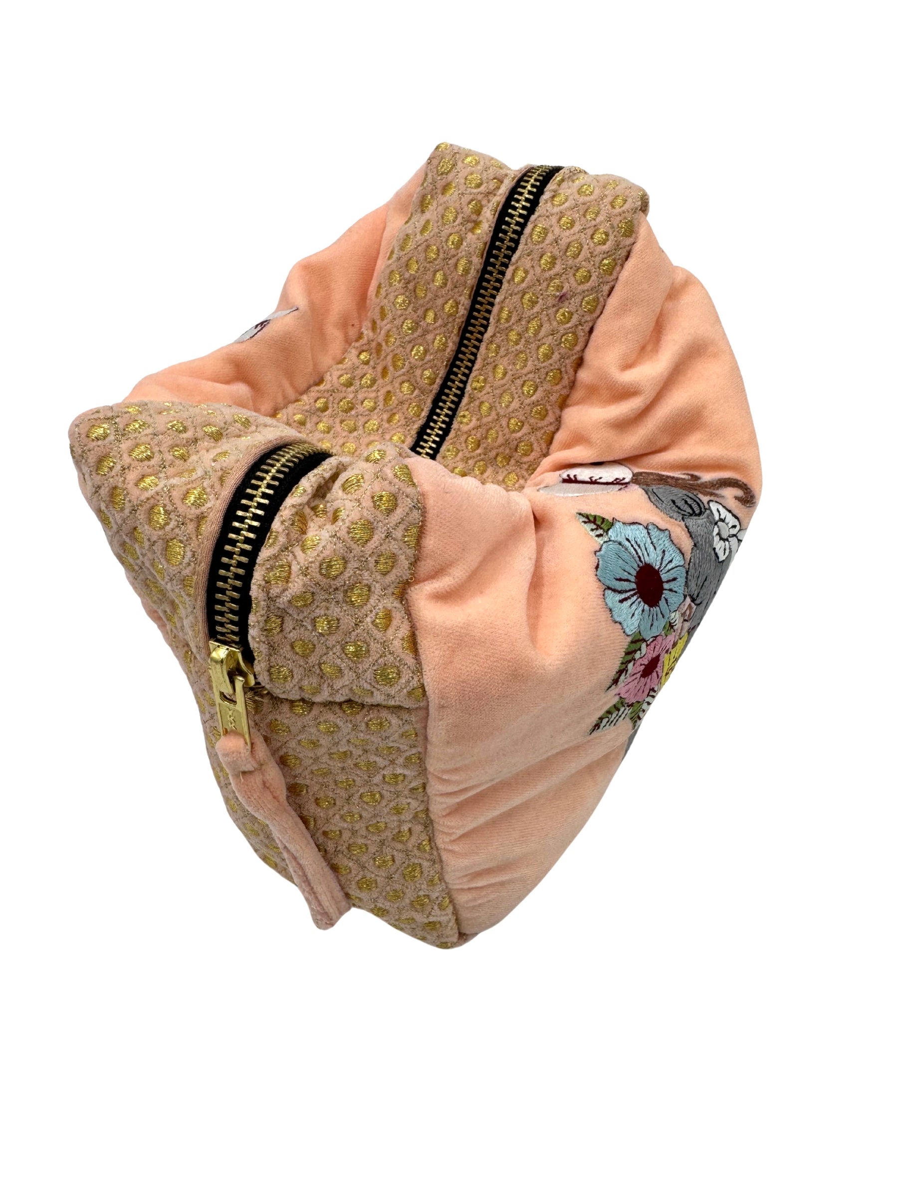 The Jane Cloud Pouch - Peach - Extra Plush Embroidered Velvet Pouch