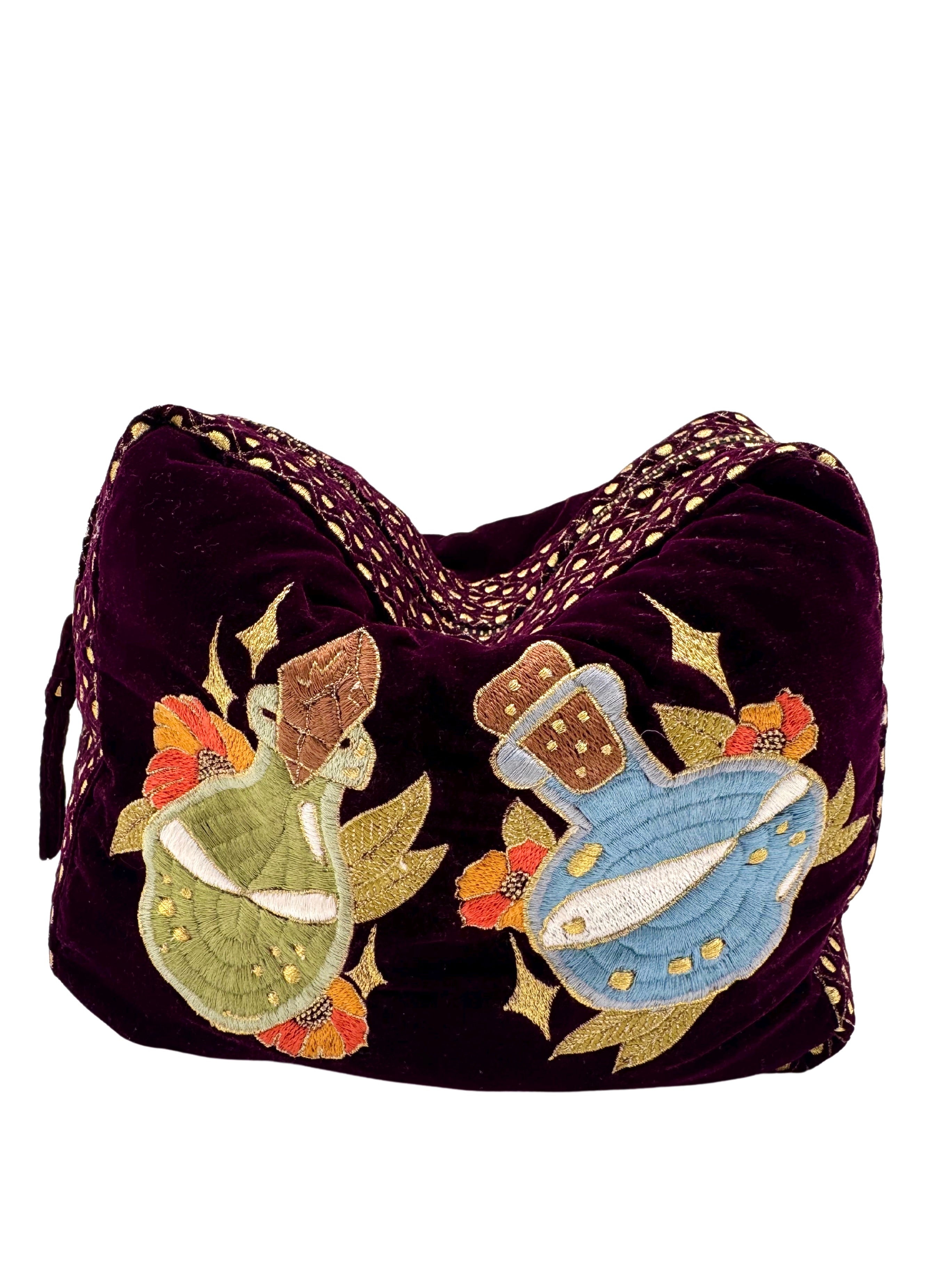 The Arwen Cloud Pouch - Wine - Extra Plush Embroidered Velvet Pouch