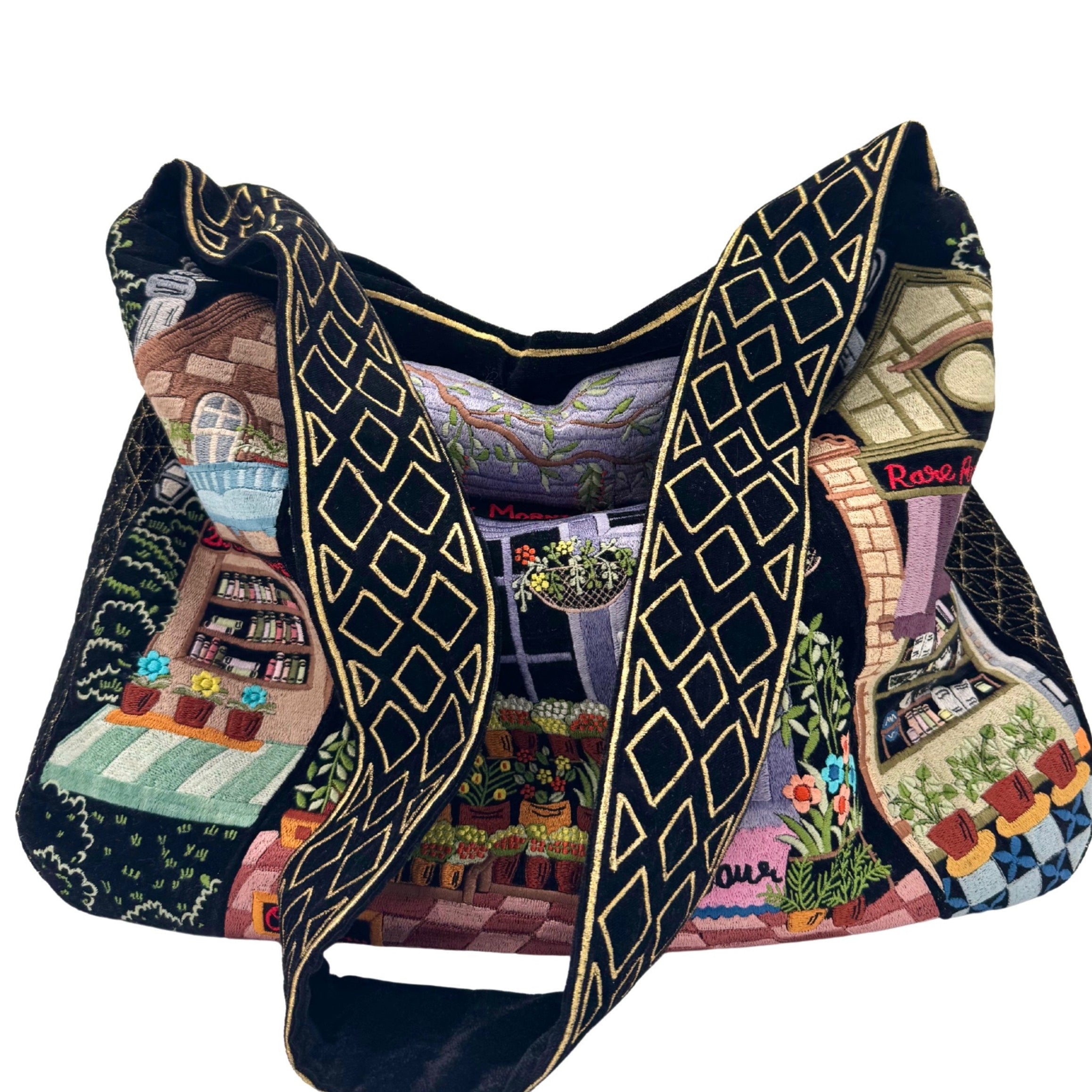 The Chelsea Luxe Tote - Ink Black - Oversized Embroidered Velvet Tote