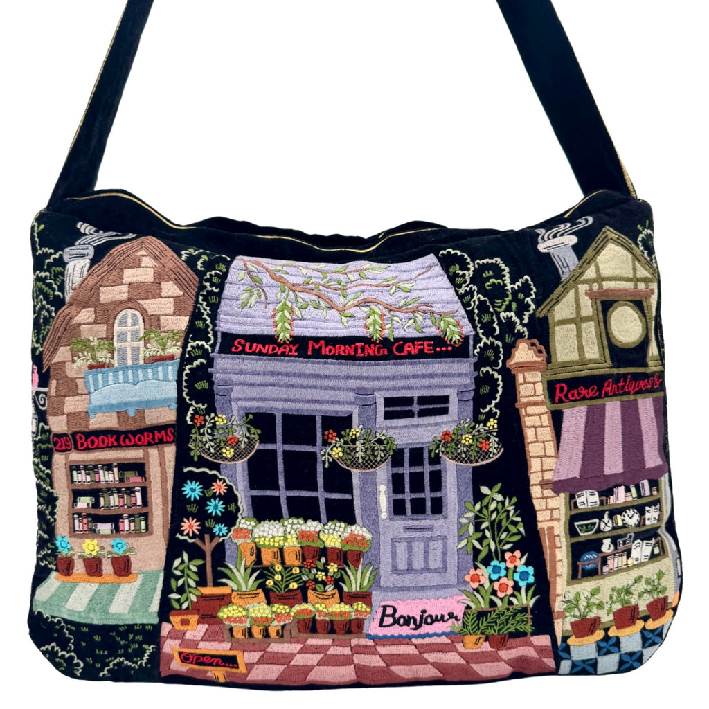 The Chelsea Luxe Tote - Ink Black - Oversized Embroidered Velvet Tote