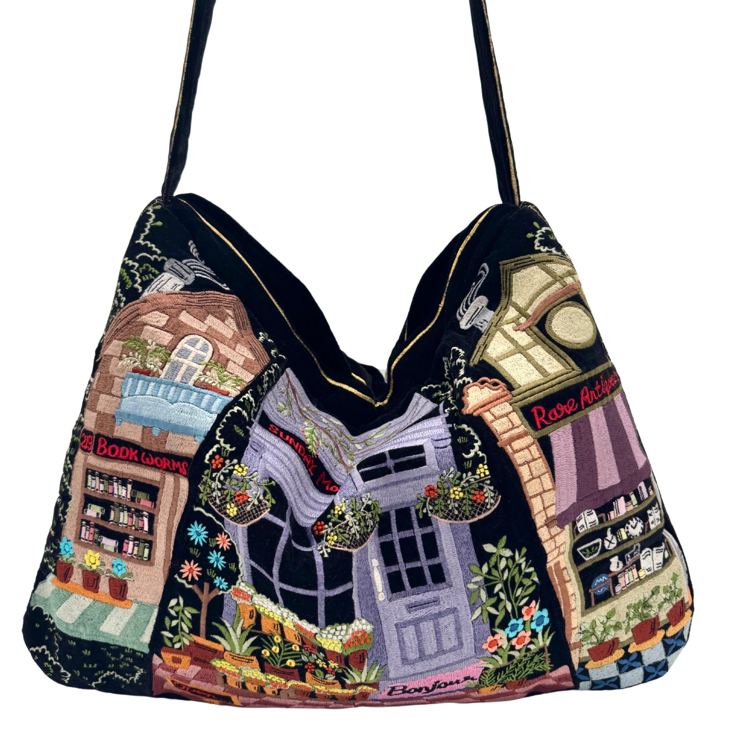 The Chelsea Luxe Tote - Ink Black - Oversized Embroidered Velvet Tote