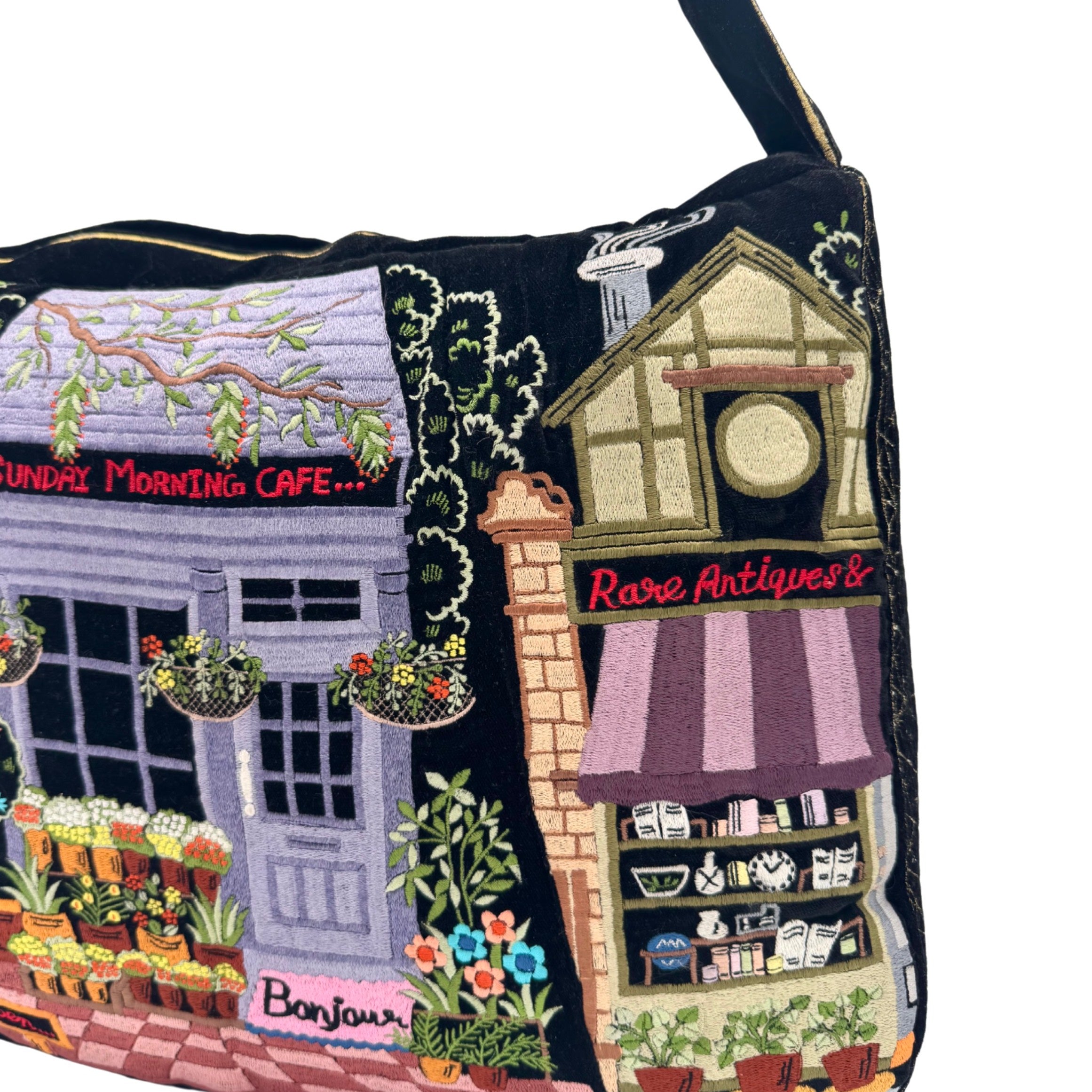 The Chelsea Luxe Tote - Ink Black - Oversized Embroidered Velvet Tote