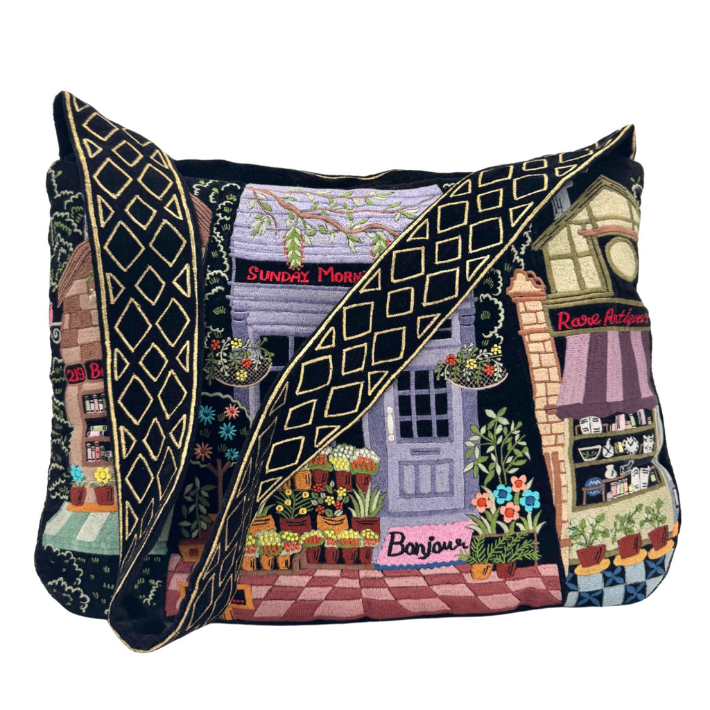 The Chelsea Luxe Tote - Ink Black - Oversized Embroidered Velvet Tote