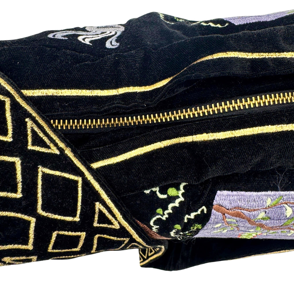 The Chelsea Luxe Tote - Ink Black - Oversized Embroidered Velvet Tote