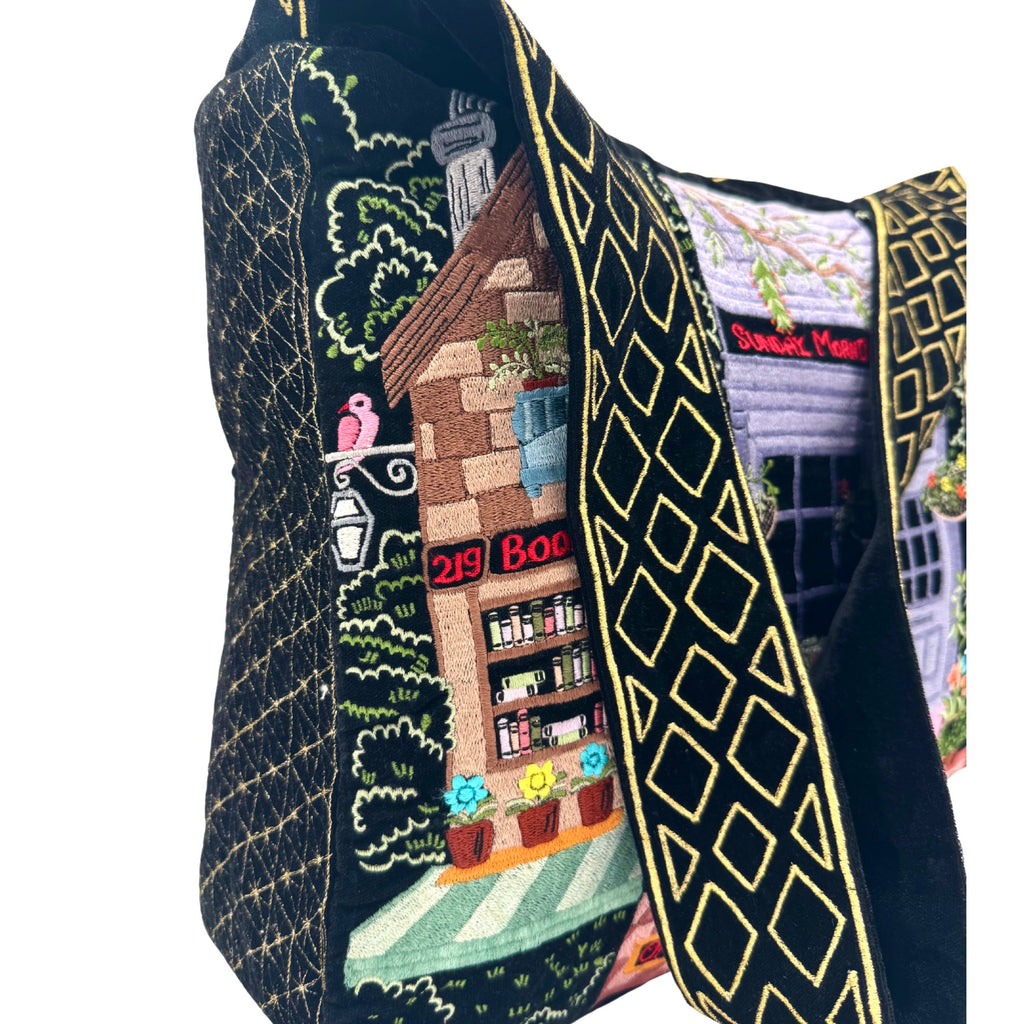 The Chelsea Luxe Tote - Ink Black - Oversized Embroidered Velvet Tote