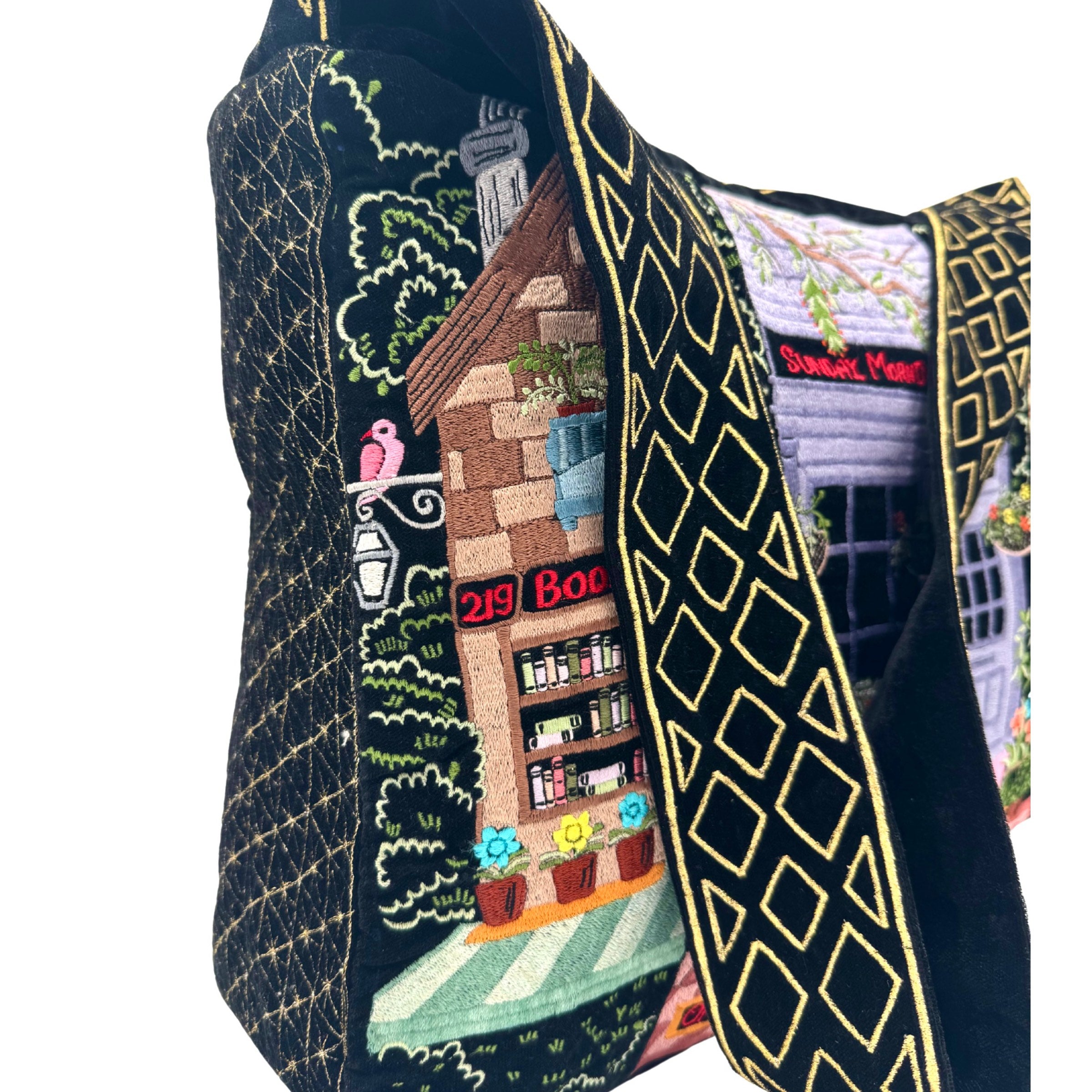 The Chelsea Luxe Tote - Ink Black - Oversized Embroidered Velvet Tote