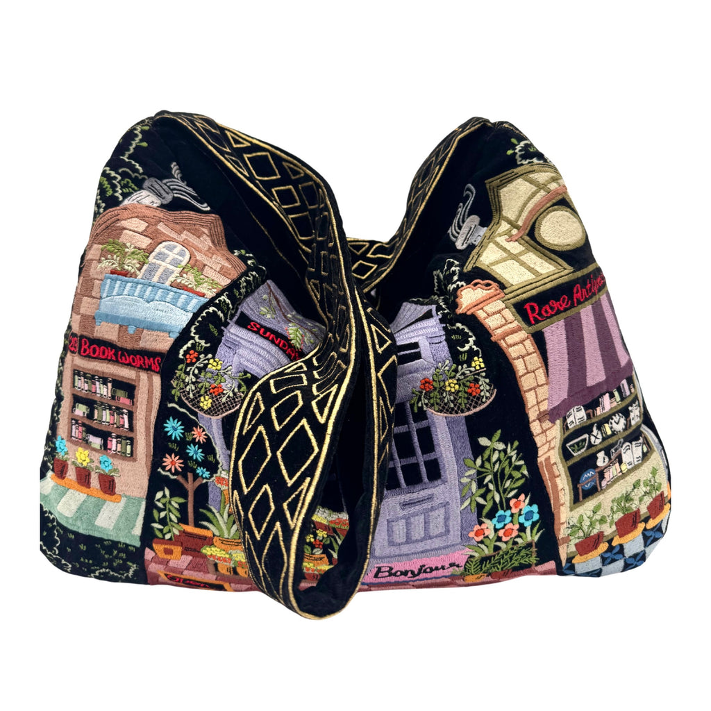 The Chelsea Luxe Tote - Ink Black - Oversized Embroidered Velvet Tote