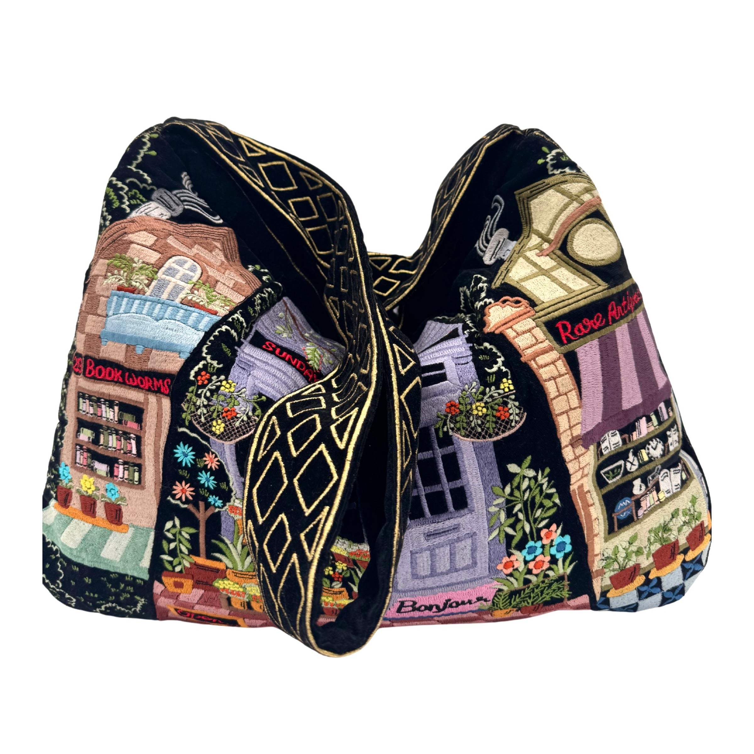 The Chelsea Luxe Tote - Ink Black - Oversized Embroidered Velvet Tote