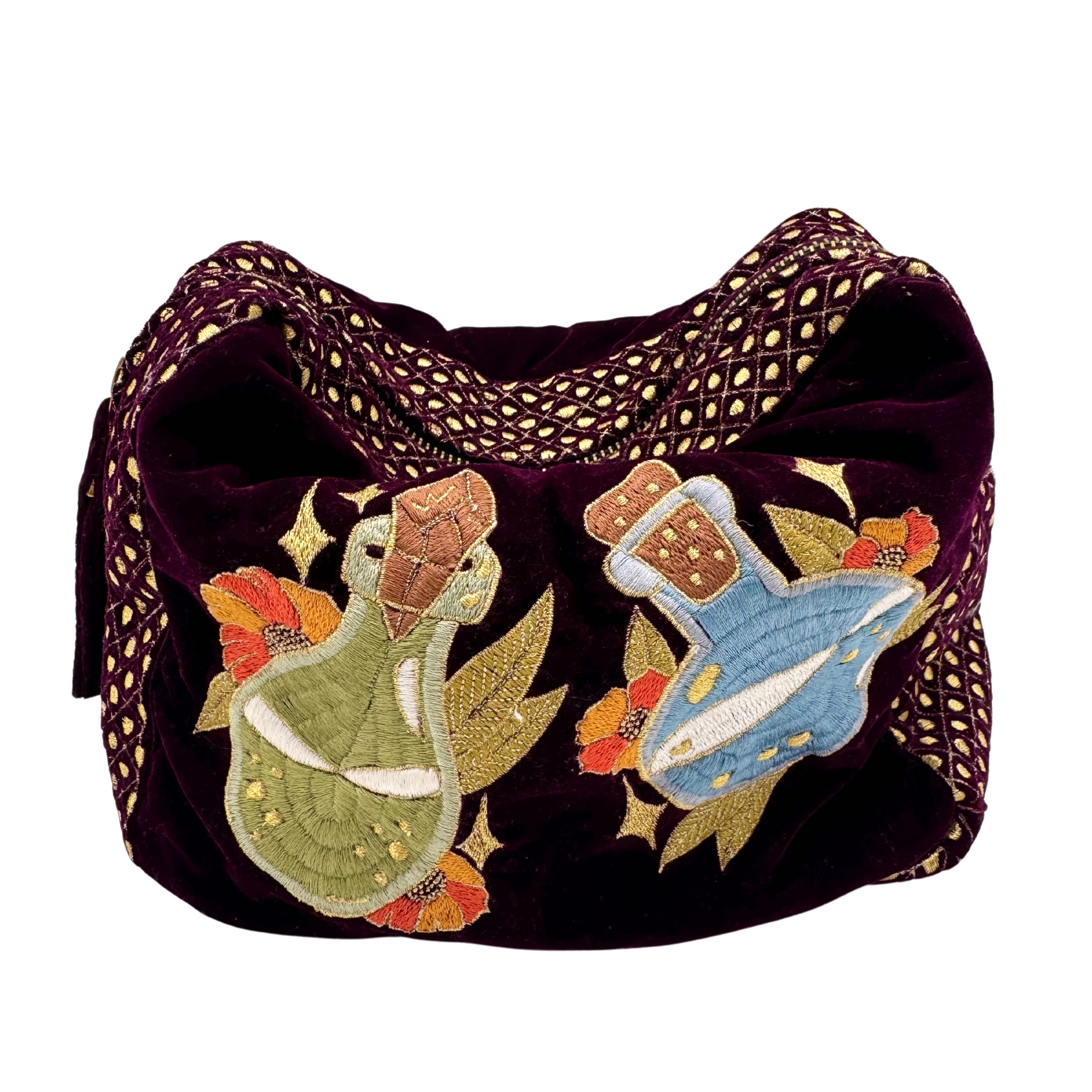 The Arwen Cloud Pouch - Wine - Extra Plush Embroidered Velvet Pouch