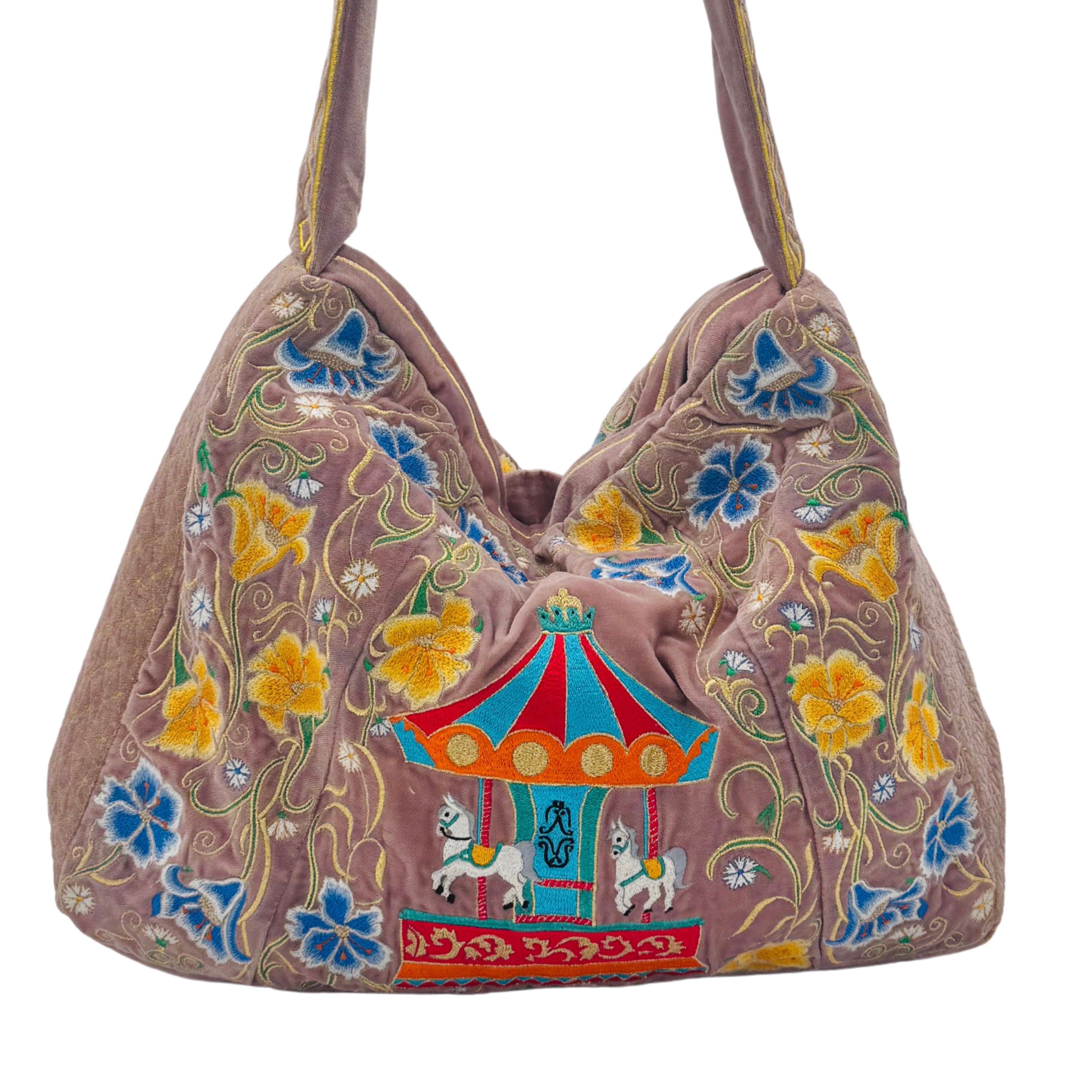 The Elinor Tote- Blush Velvet Embroidered Tote Bag