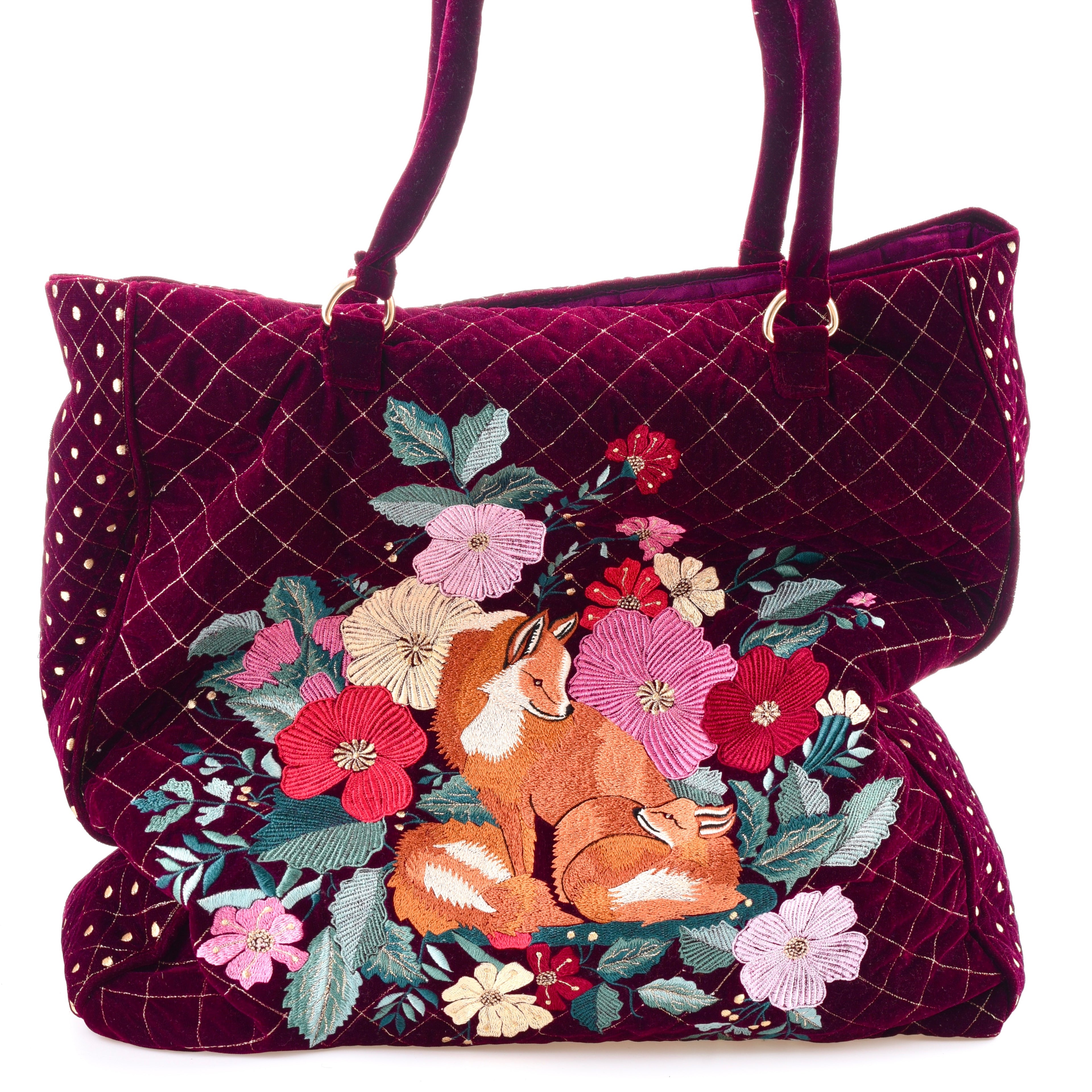 The Savannah Luxe Tote - Cherry Red - Oversized Embroidered Velvet Tote