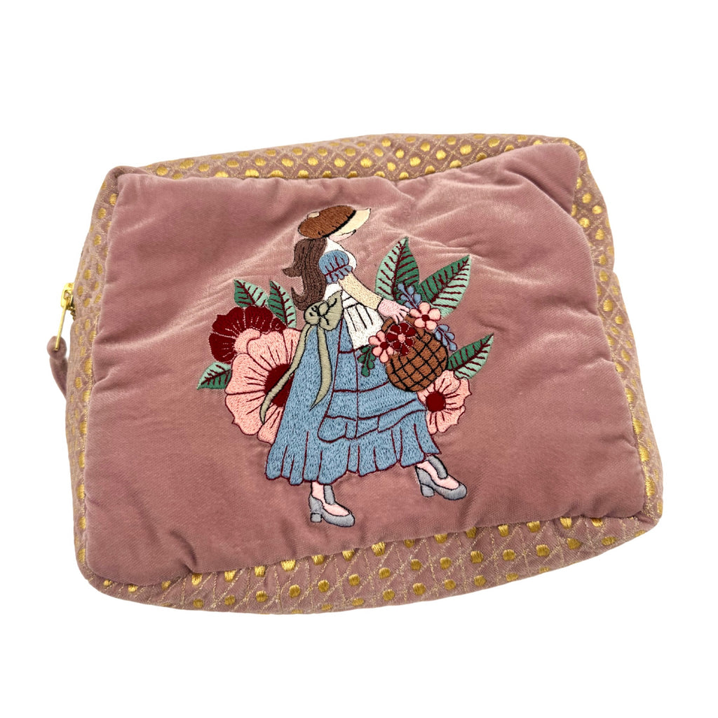The Willow Cloud Pouch - Dusty Rose - Extra Plush Embroidered Velvet Pouch