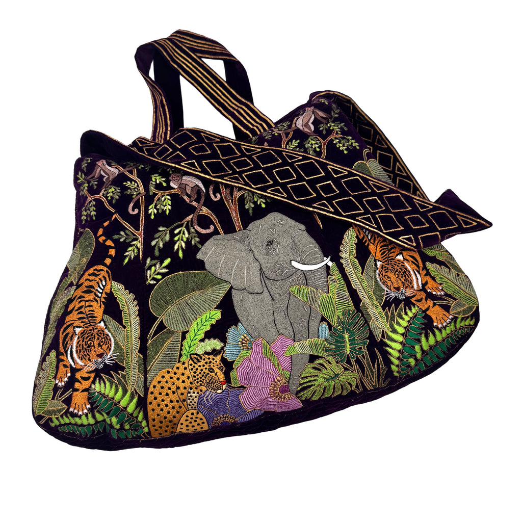 The Paloma Luxe Hobo Bag - Inky Black Embroidered Velvet Hobo Bag