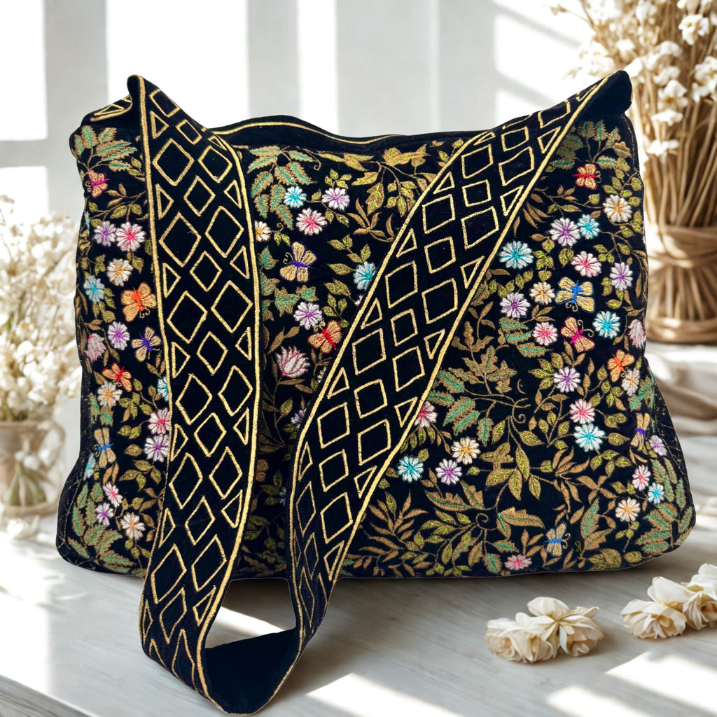 The Seraphina Luxe Tote - Embroidered Velvet Tote Bag
