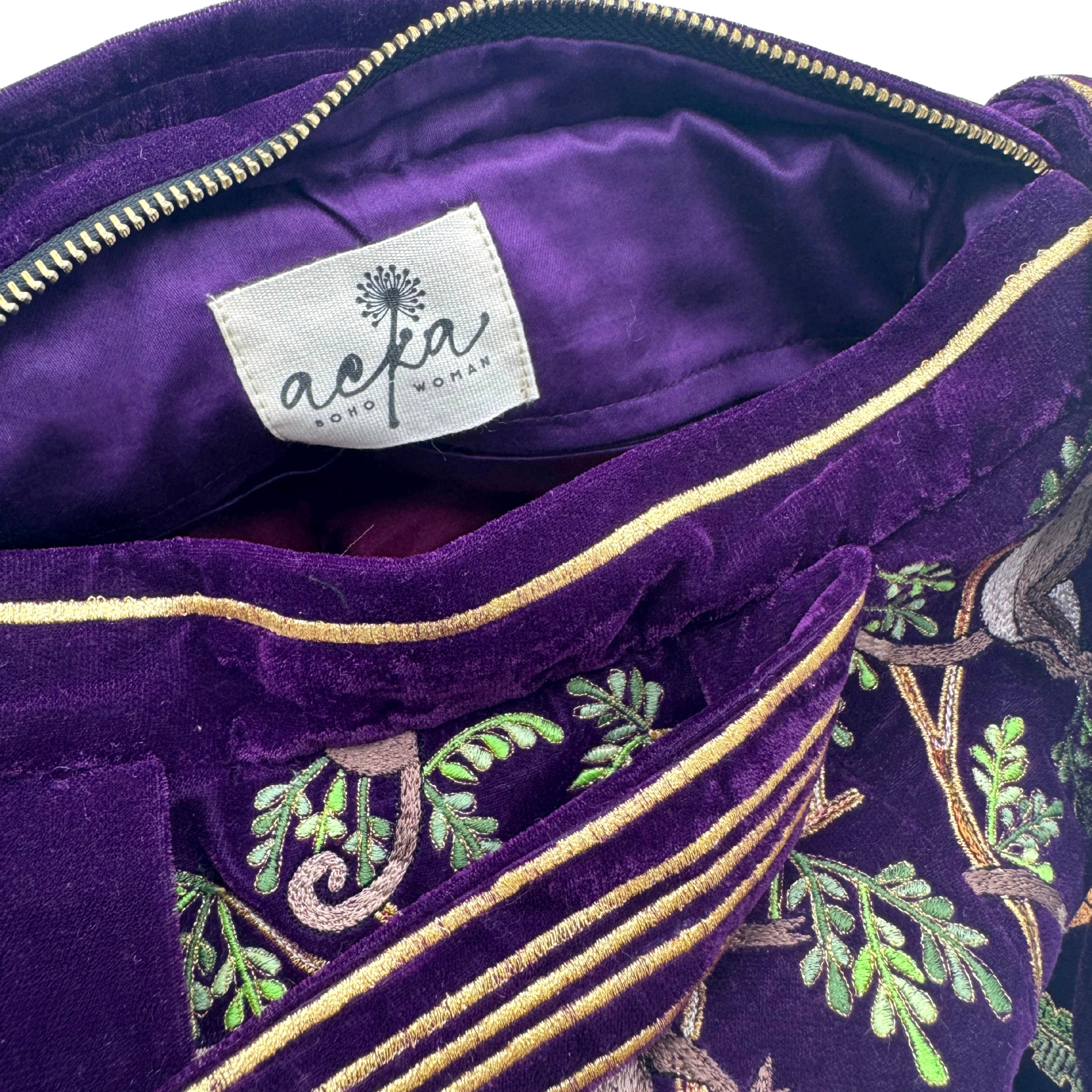 The Paloma Luxe Hobo Bag - Deep Purple Embroidered Velvet Hobo Bag