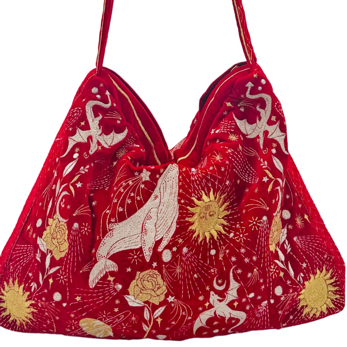 The Sitara Luxe Tote - Red Embroidered Velvet Tote Bag
