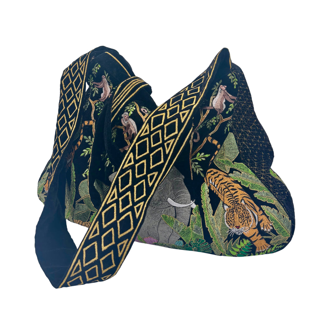 The Paloma Luxe Hobo Bag - Inky Black Embroidered Velvet Hobo Bag