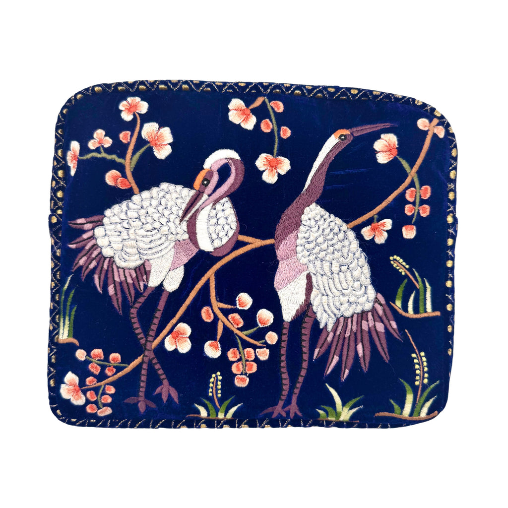 The River Luxe Pouch - Deep Blue - Embroidered Quilted Velvet Pouch