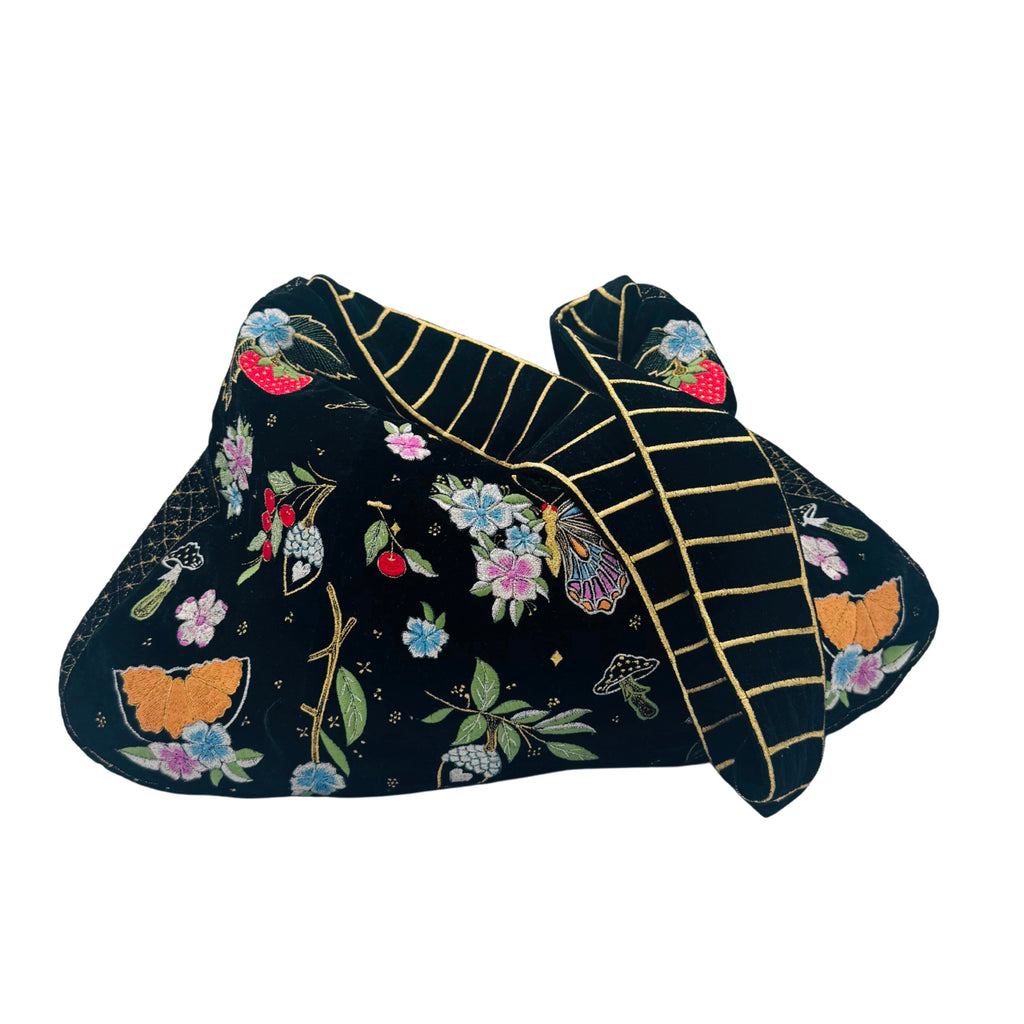 The Valentina Luxe Hobo - Midnight Black Embroidered Velvet Hobo Bag
