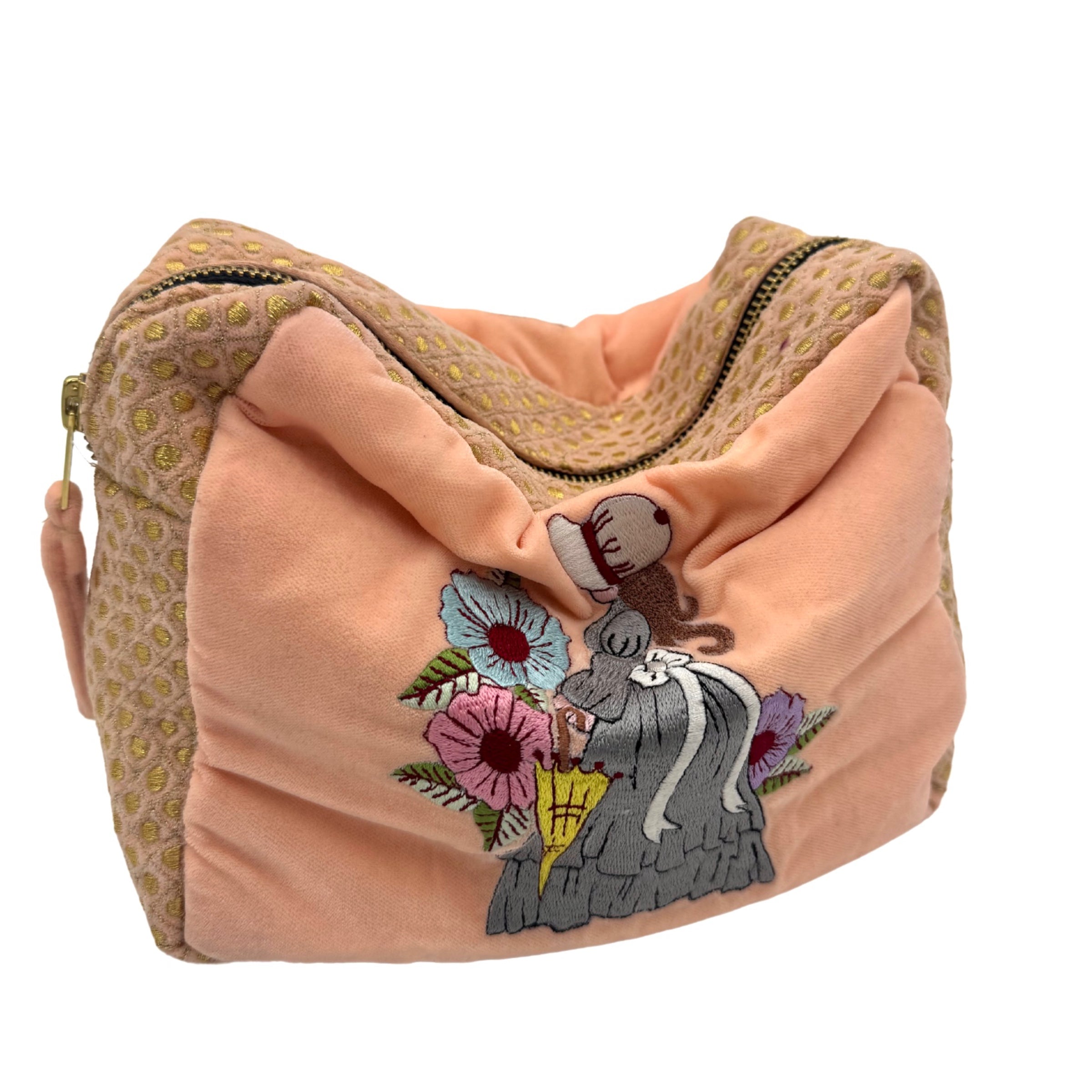The Jane Cloud Pouch - Peach - Extra Plush Embroidered Velvet Pouch