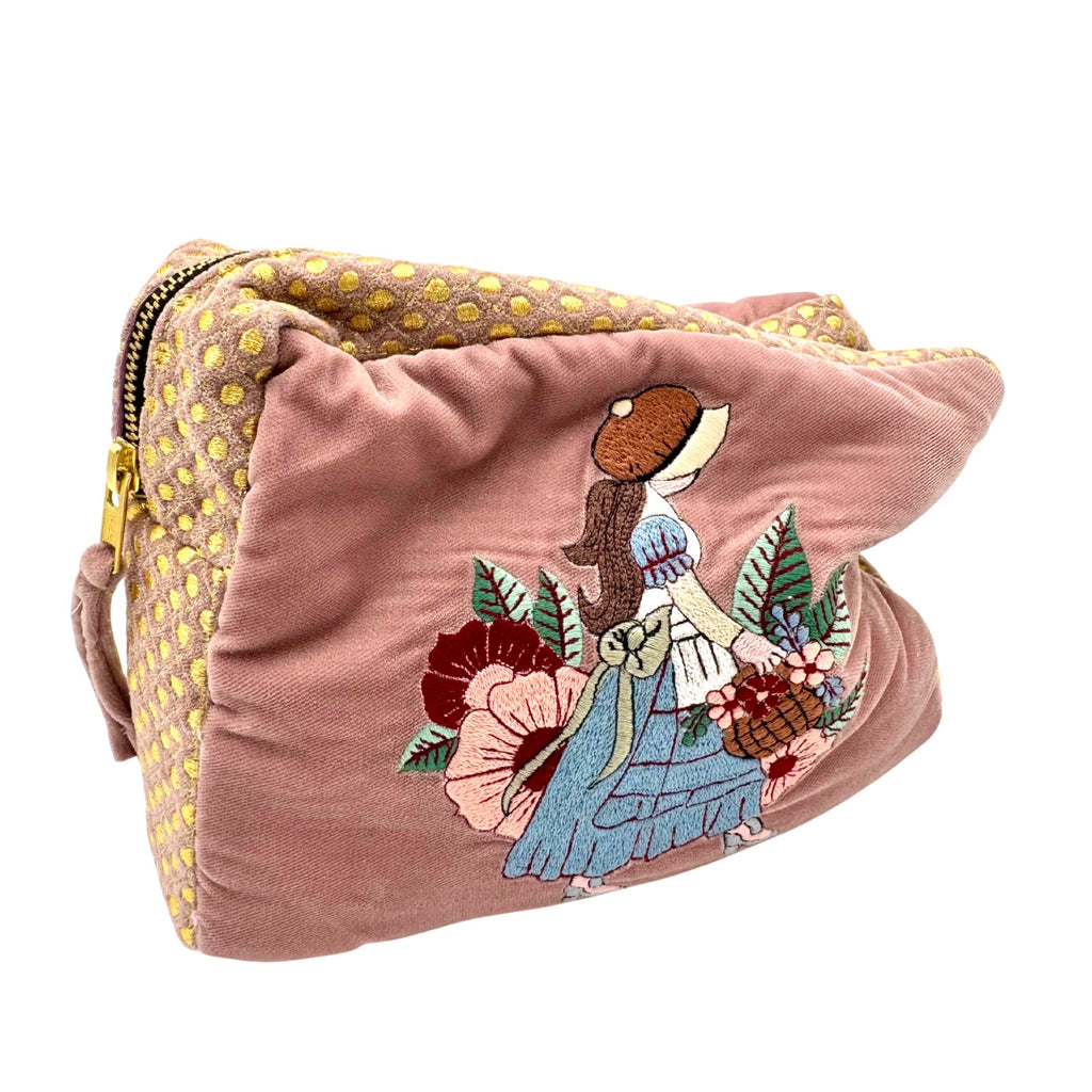 The Willow Cloud Pouch - Dusty Rose - Extra Plush Embroidered Velvet Pouch