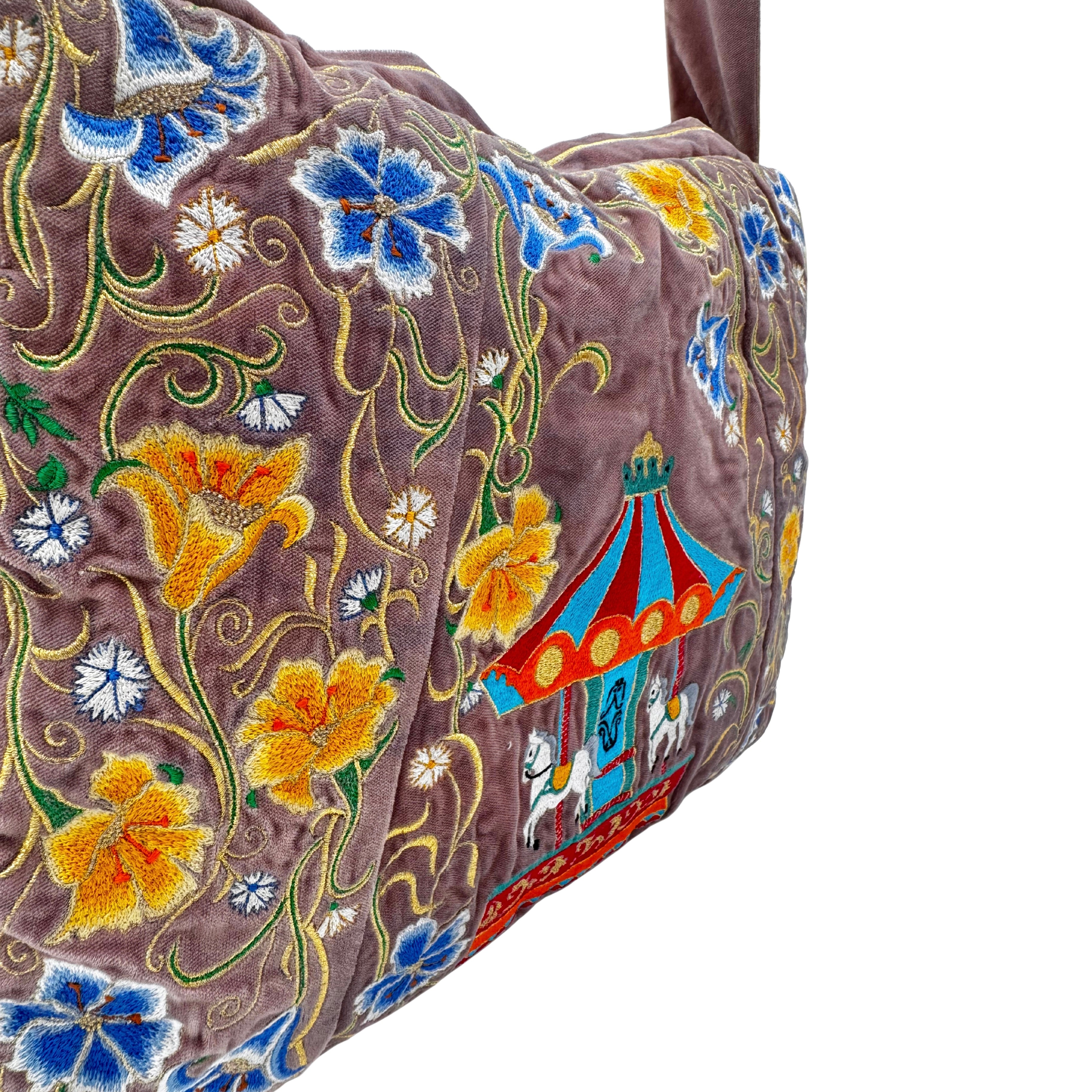 The Elinor Tote- Blush Velvet Embroidered Tote Bag