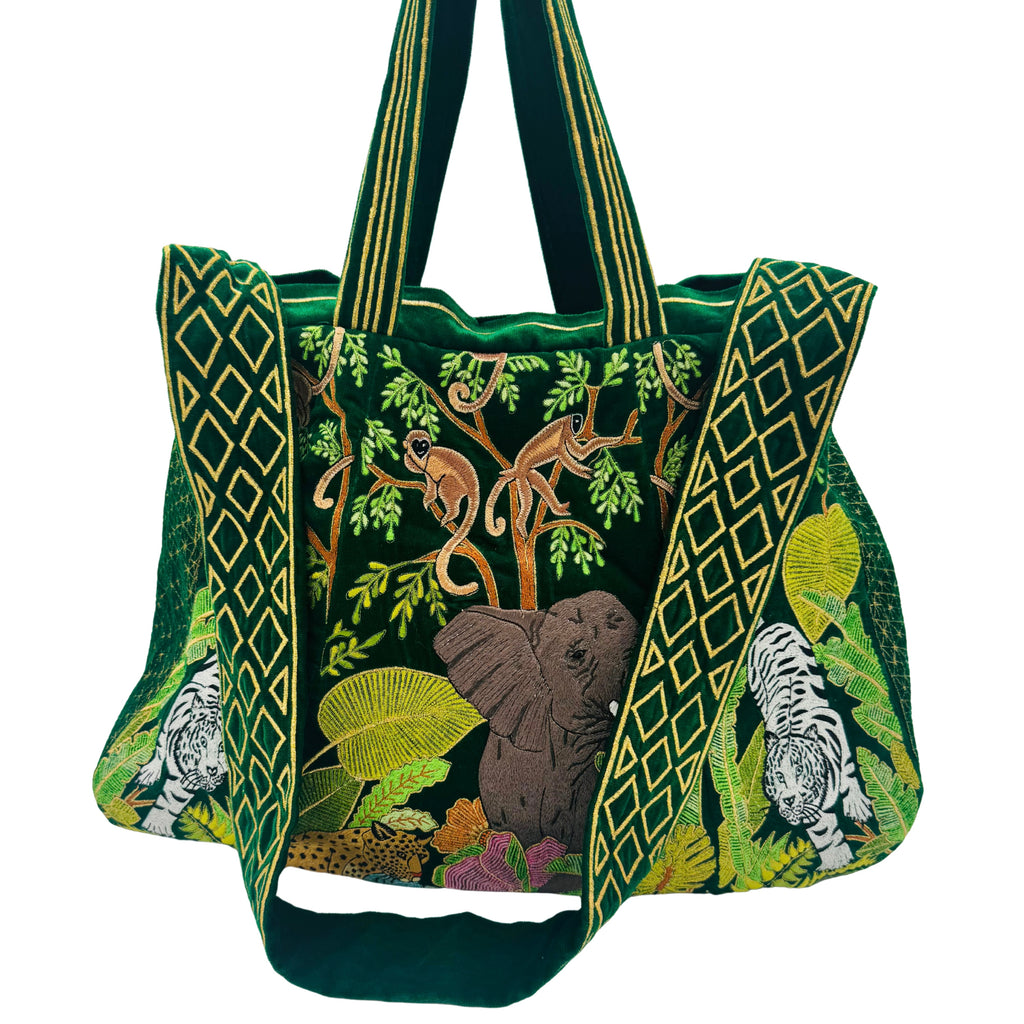 The Paloma Luxe Hobo Bag - Vibrant Green Embroidered Velvet Hobo Bag