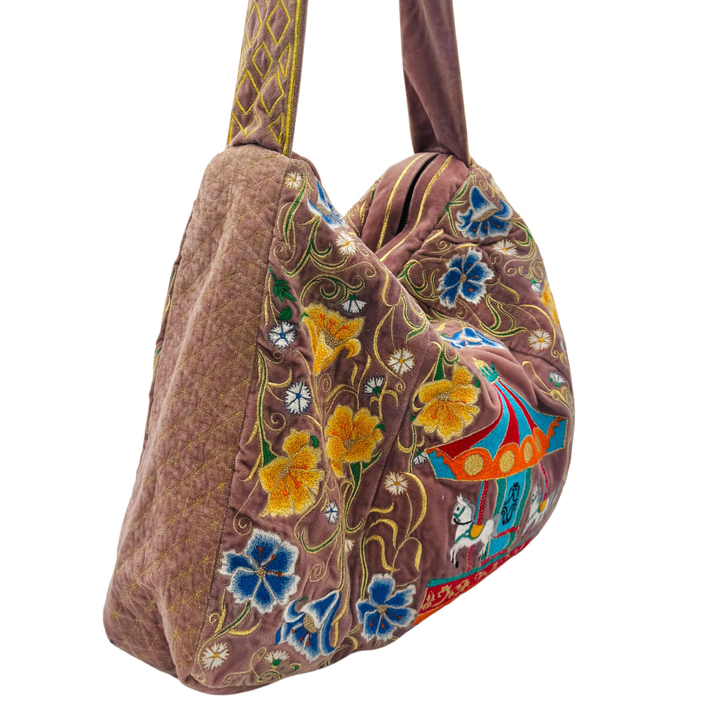 The Elinor Tote- Blush Velvet Embroidered Tote Bag