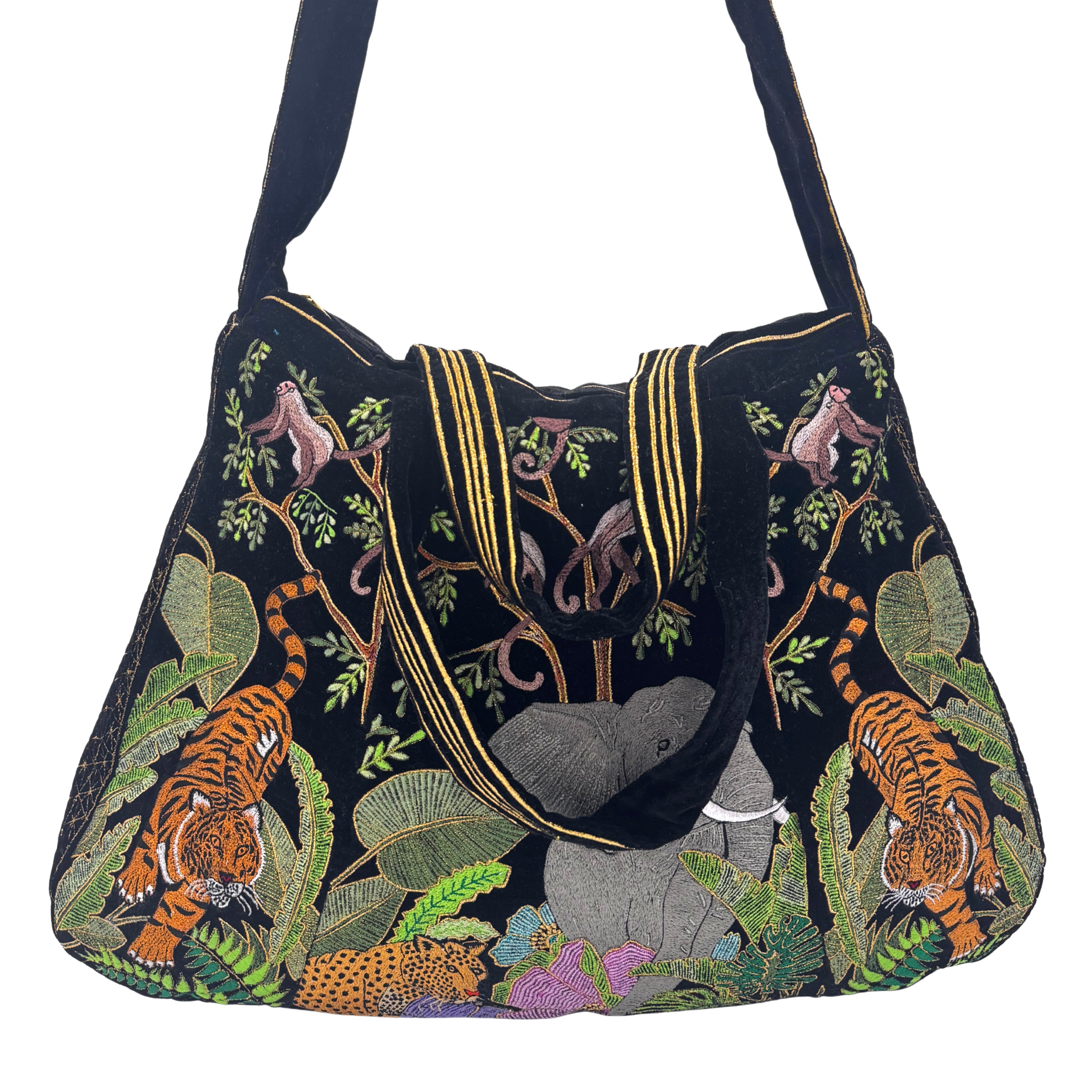 The Paloma Luxe Hobo Bag - Inky Black Embroidered Velvet Hobo Bag