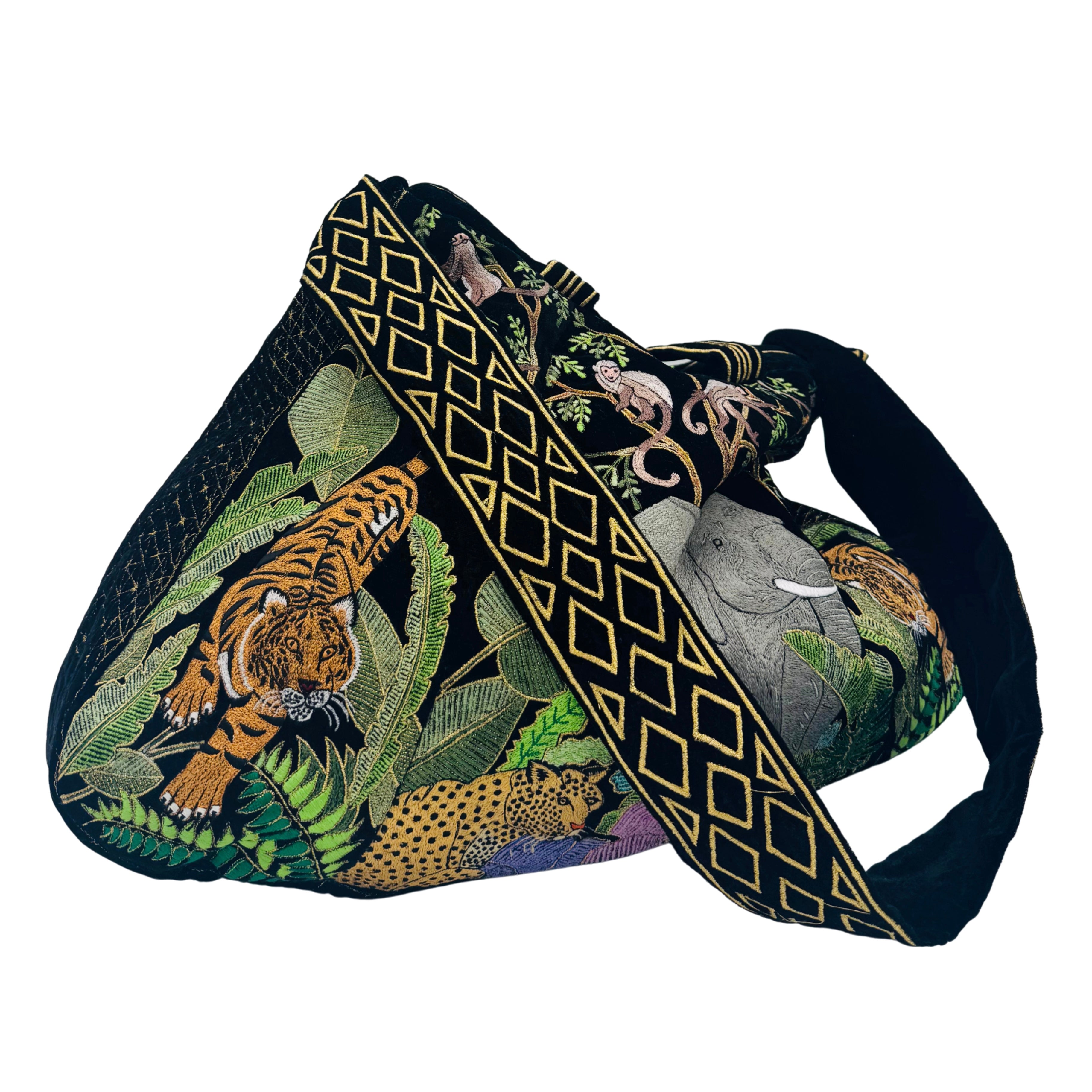 The Paloma Luxe Hobo Bag - Inky Black Embroidered Velvet Hobo Bag