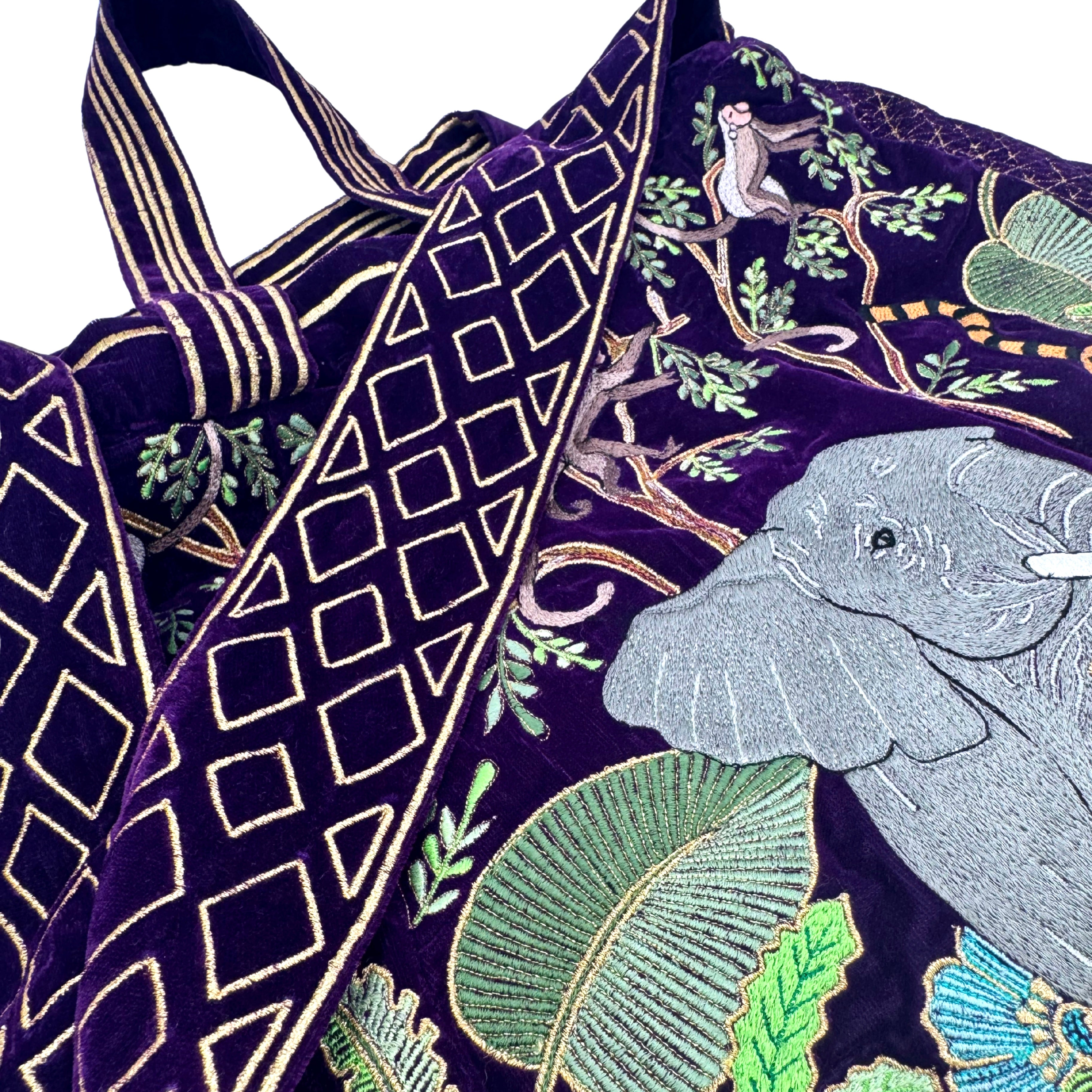 The Paloma Luxe Hobo Bag - Deep Purple Embroidered Velvet Hobo Bag