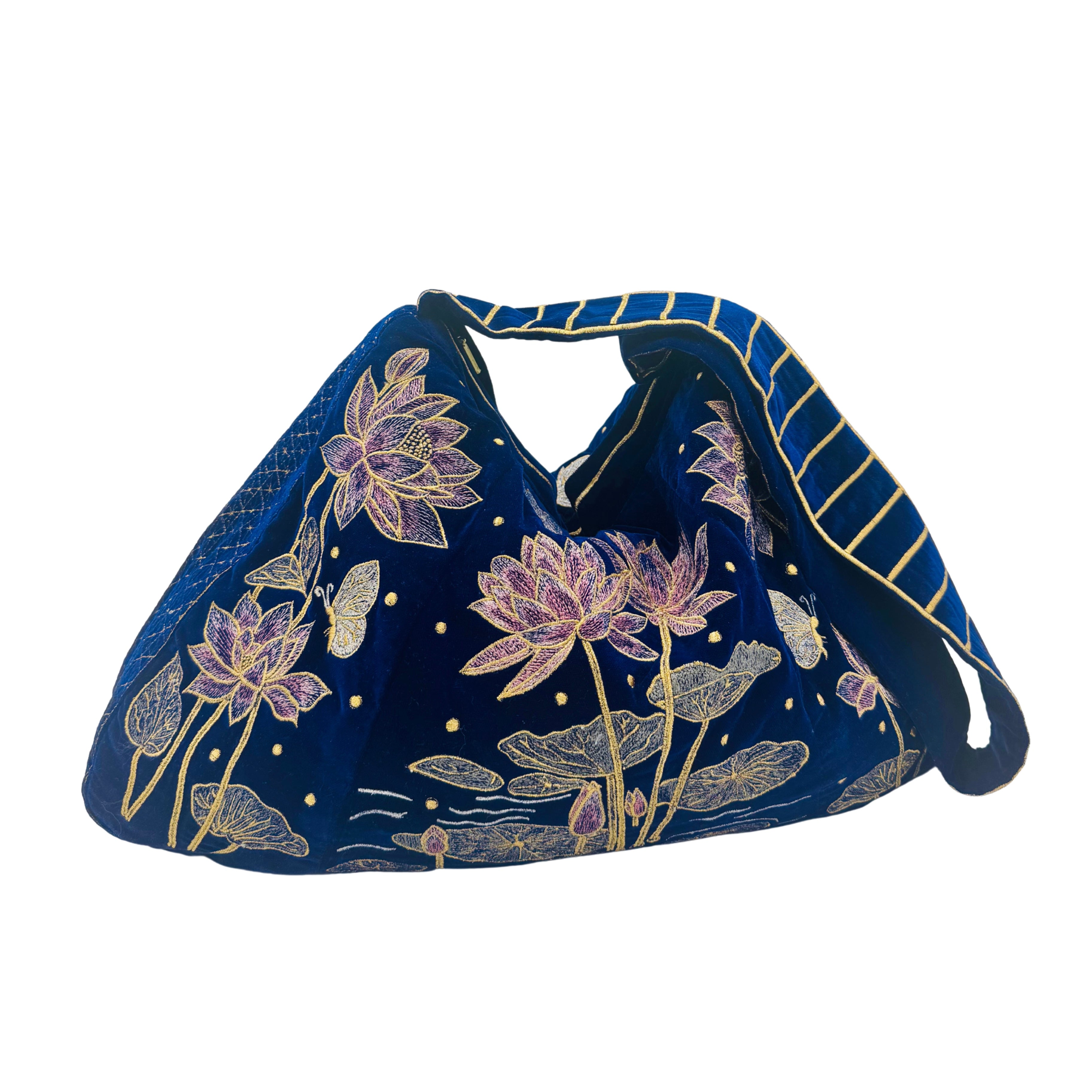 The Marceline Hobo - Inky Blue Embroidered Velvet Bag