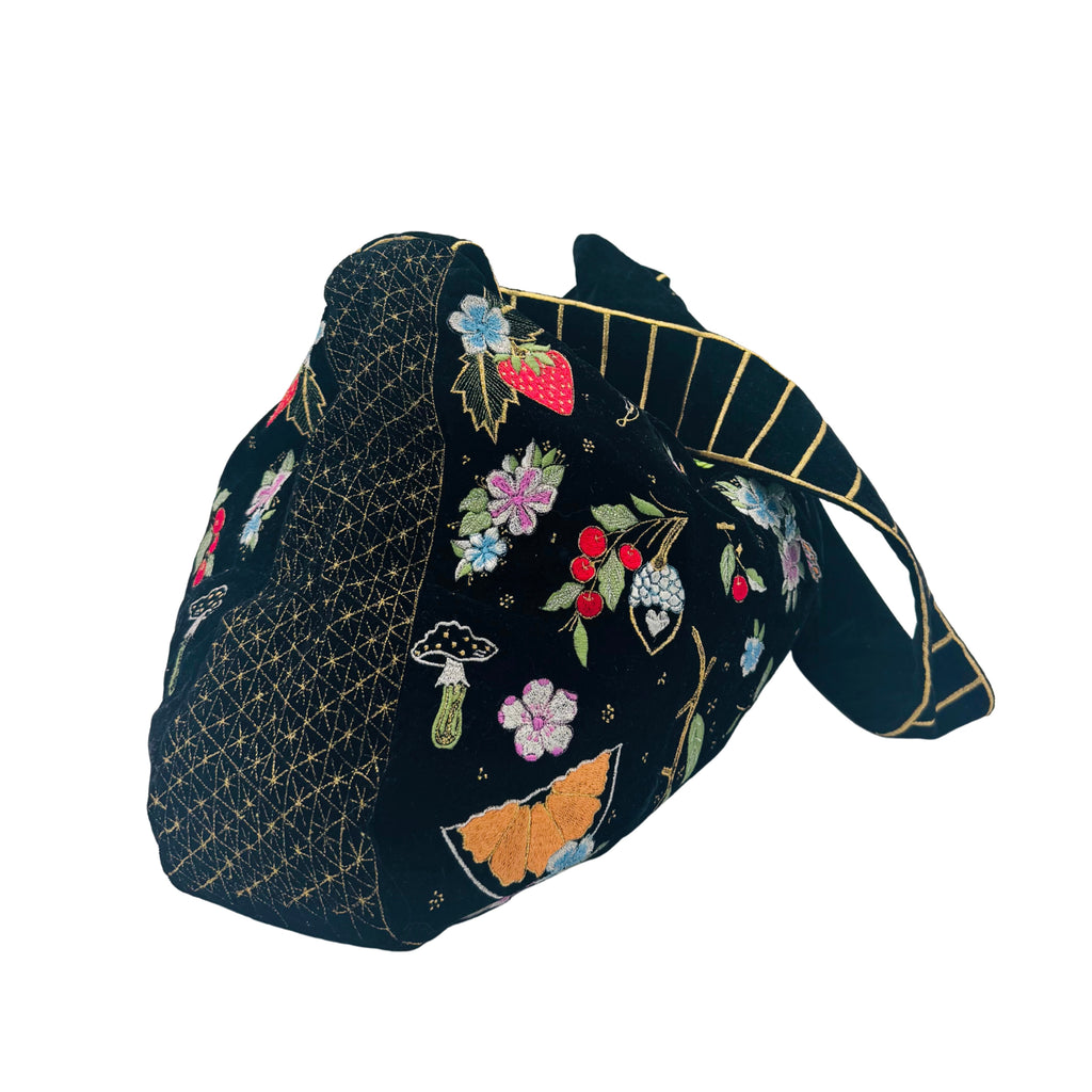 The Valentina Luxe Hobo - Midnight Black Embroidered Velvet Hobo Bag