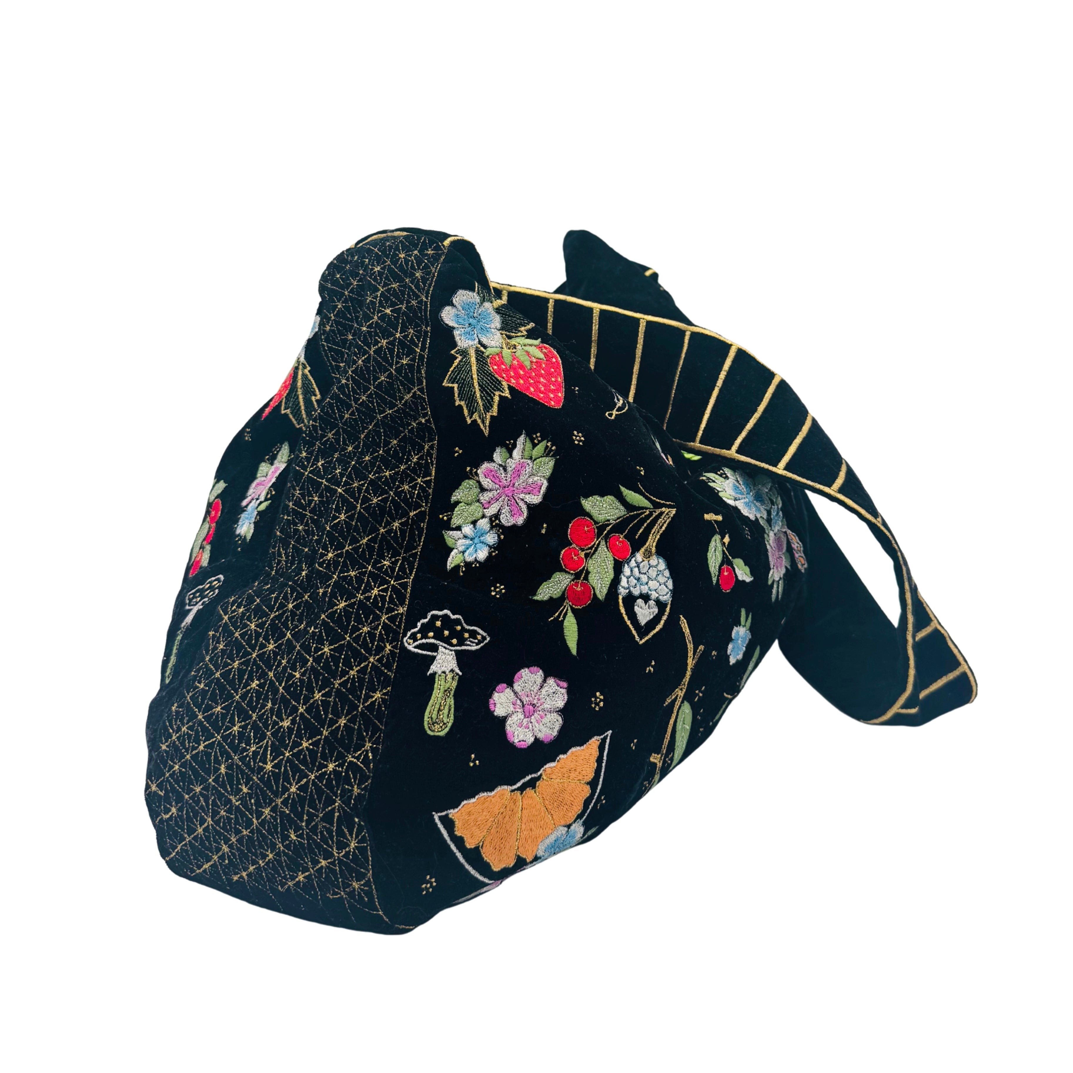 The Valentina Luxe Hobo - Midnight Black Embroidered Velvet Hobo Bag