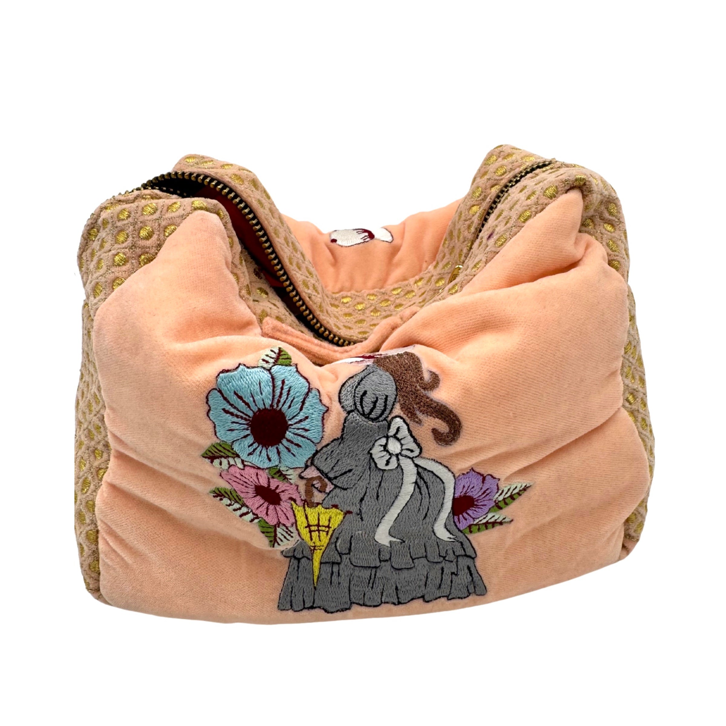 The Jane Cloud Pouch - Peach - Extra Plush Embroidered Velvet Pouch