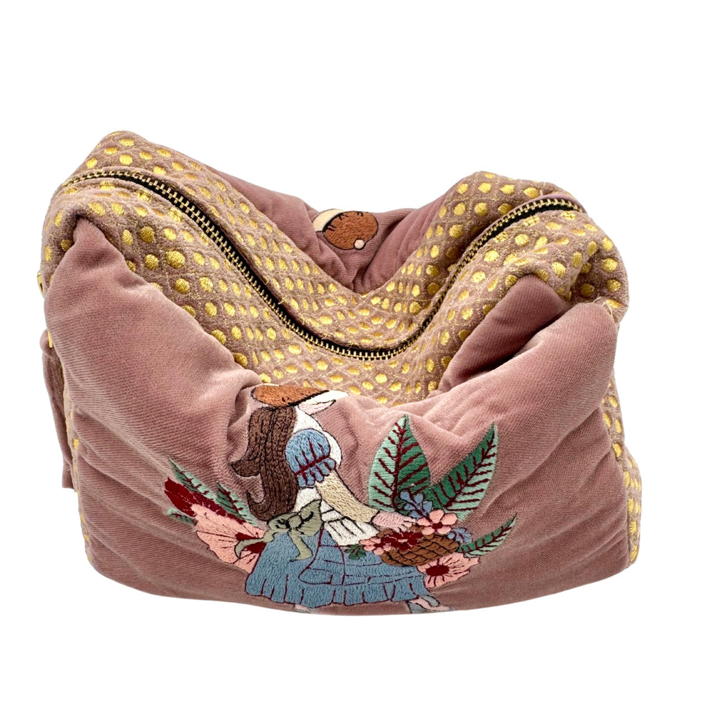 The Willow Cloud Pouch - Dusty Rose - Extra Plush Embroidered Velvet Pouch