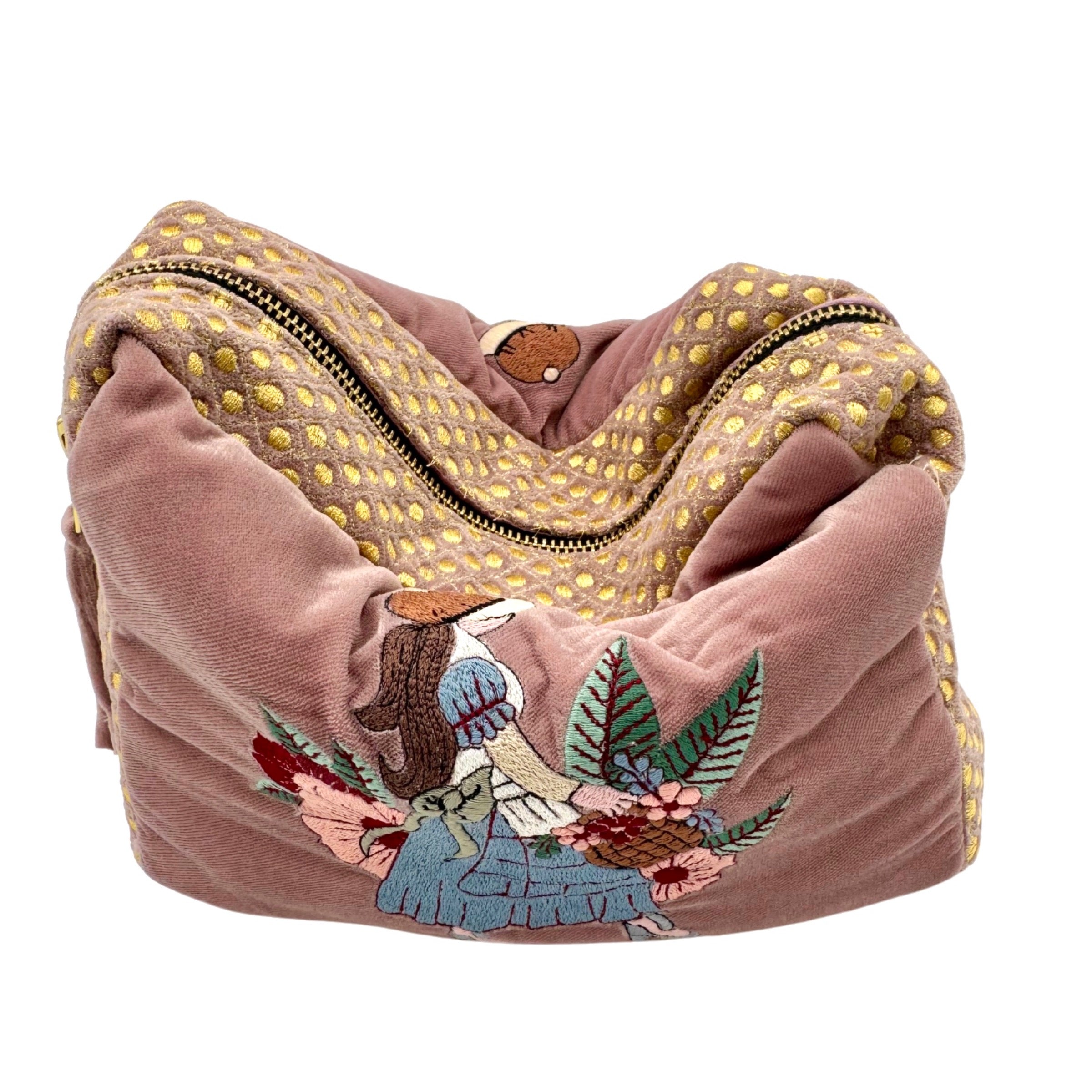 The Willow Cloud Pouch - Dusty Rose - Extra Plush Embroidered Velvet Pouch