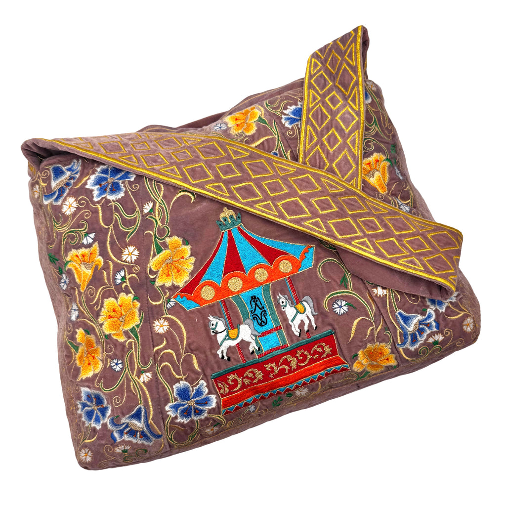 The Elinor Tote- Blush Velvet Embroidered Tote Bag