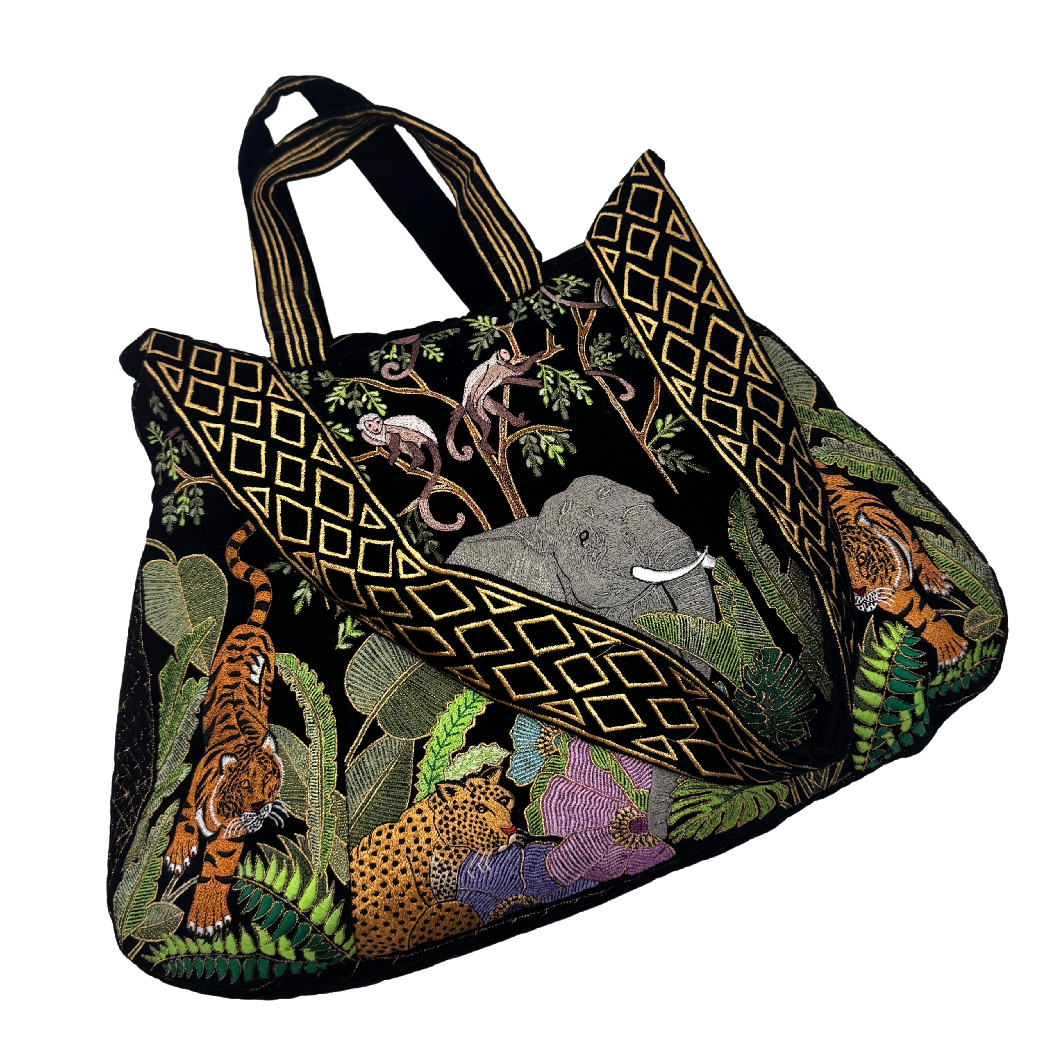 The Paloma Luxe Hobo Bag - Inky Black Embroidered Velvet Hobo Bag